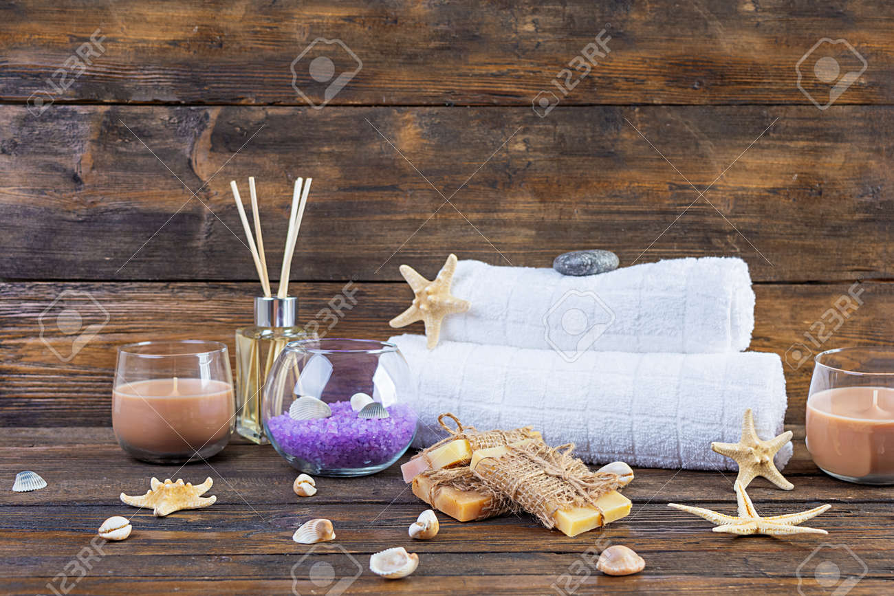 Bathroom Accessories Spa And Beauty Theatment Products Concept Stock Photo