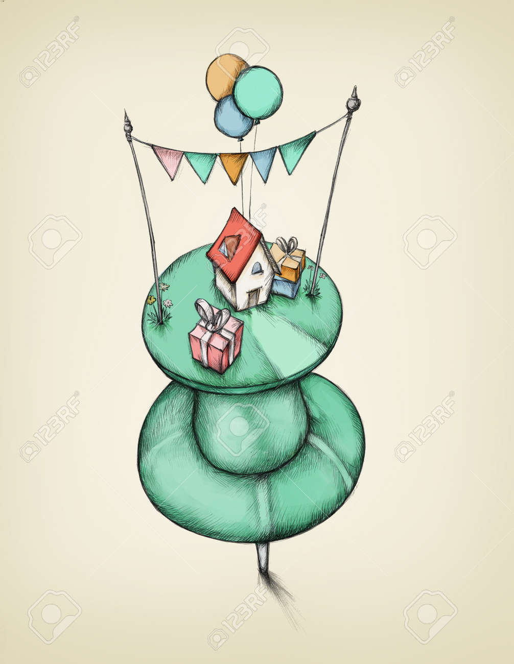 カレンダーのピンに誕生日シーンのイラスト の写真素材 画像素材 Image