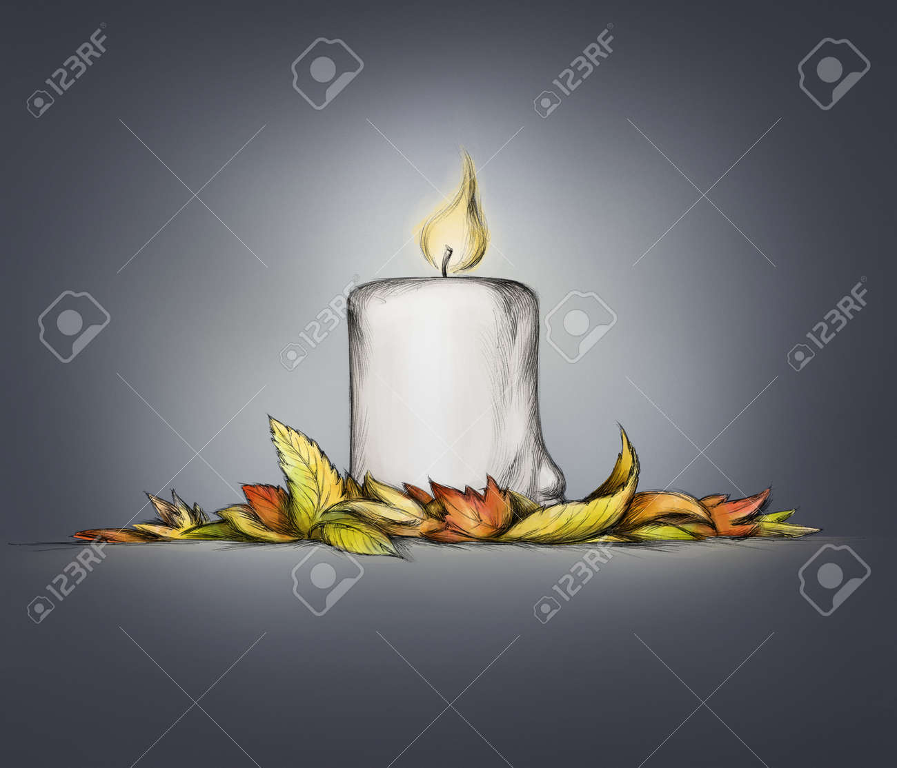 枯葉のついた太いろうそくのイラスト の写真素材 画像素材 Image