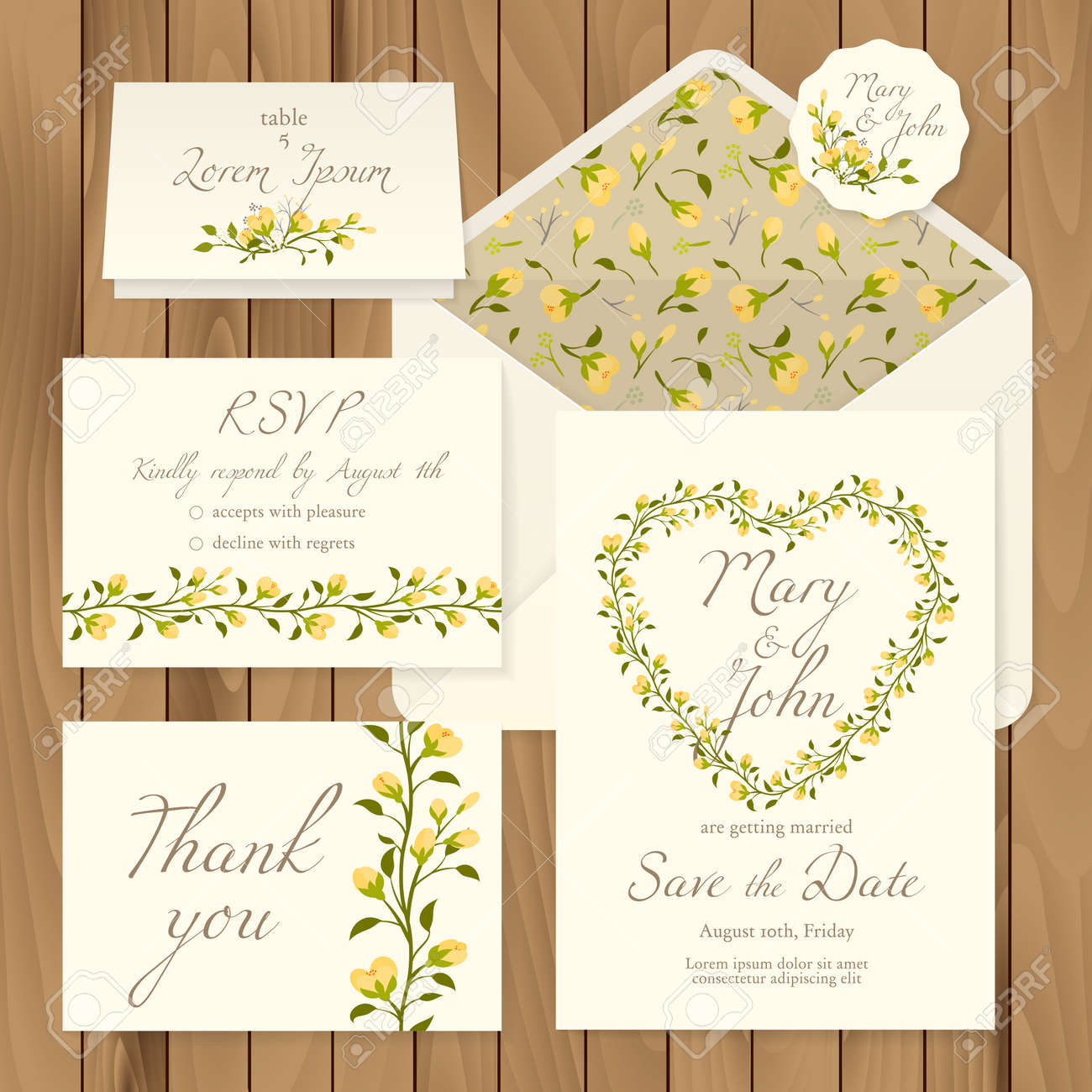 vector vector set of vintage floral wedding invitation templates card response save the date thank you table number label and envelope pattern