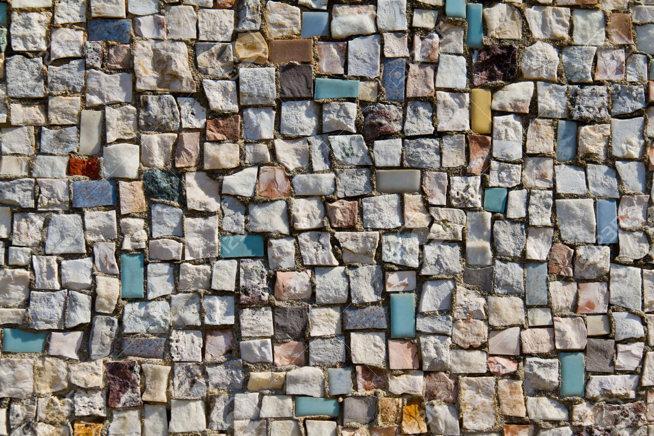 Mosaico Textura De Pared De Piedra Pequena Close Up Fotos