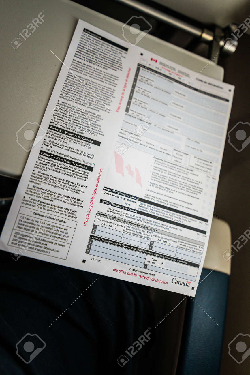 montreal canada circa march 2017 official declaration card to