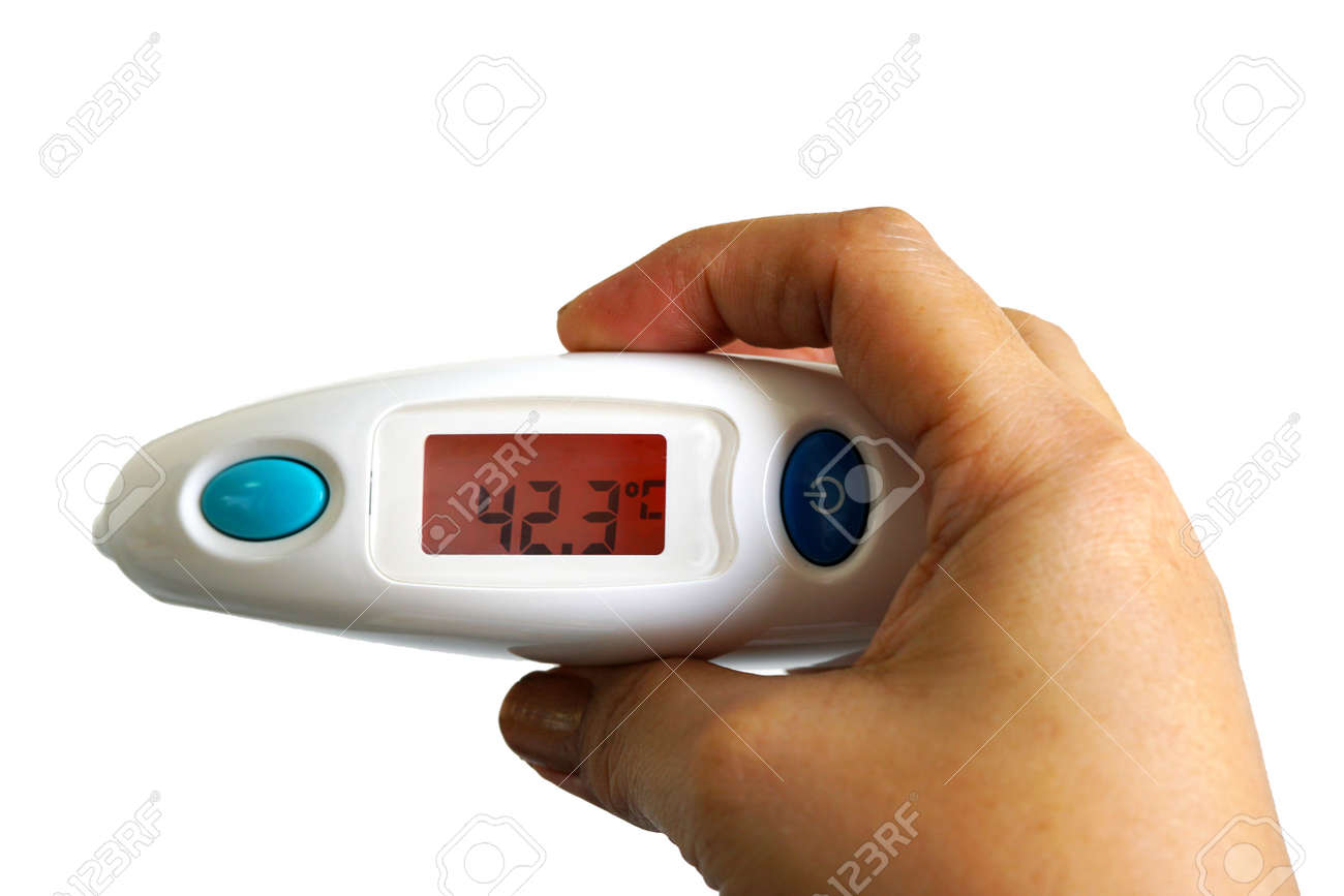 A Woman Hand Holding Digital Ear Thermometer Isolated On The White Background A Fever Could Be Considered Any Body Temperature Above The Normal Temperature Of 98 6 F Or 37 C Stock