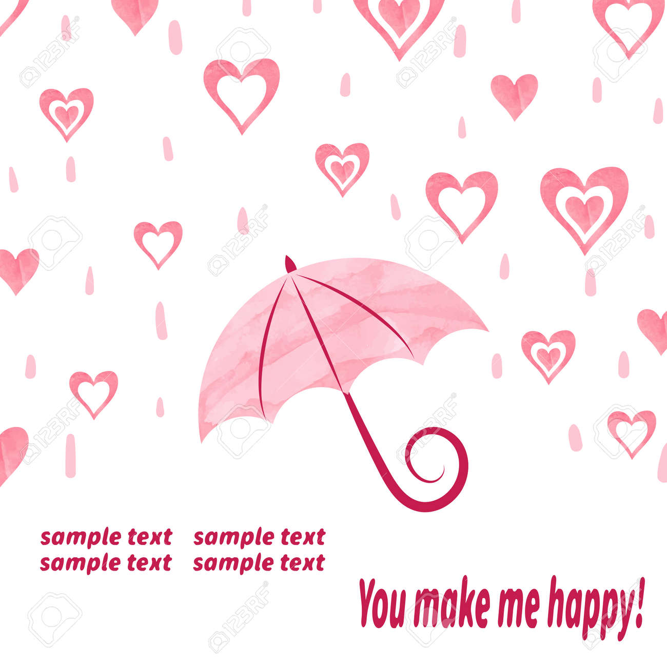 Fondo De La Acuarela Amor Con Paraguas Corazones. Amar La Lluvia. Ilustración Vector Del Día De San Valentín. Ilustraciones Vectoriales, Clip Art Vectorizado Libre De Derechos. Image 55560059.