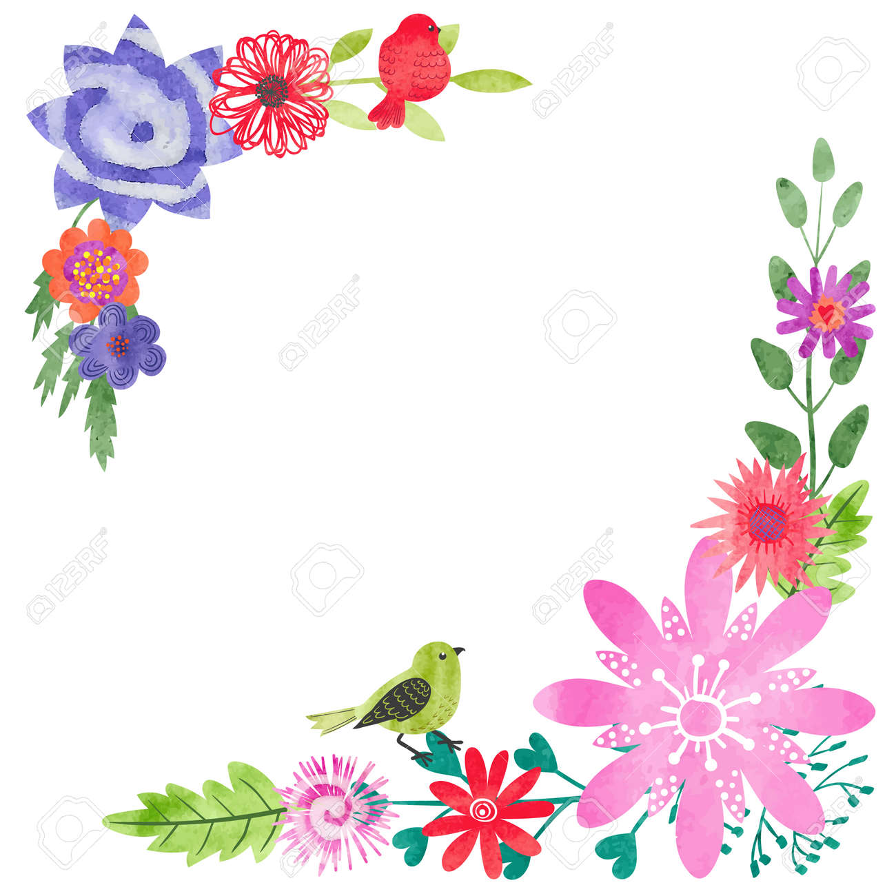 watercolor floral corner composition. greeting card design with..