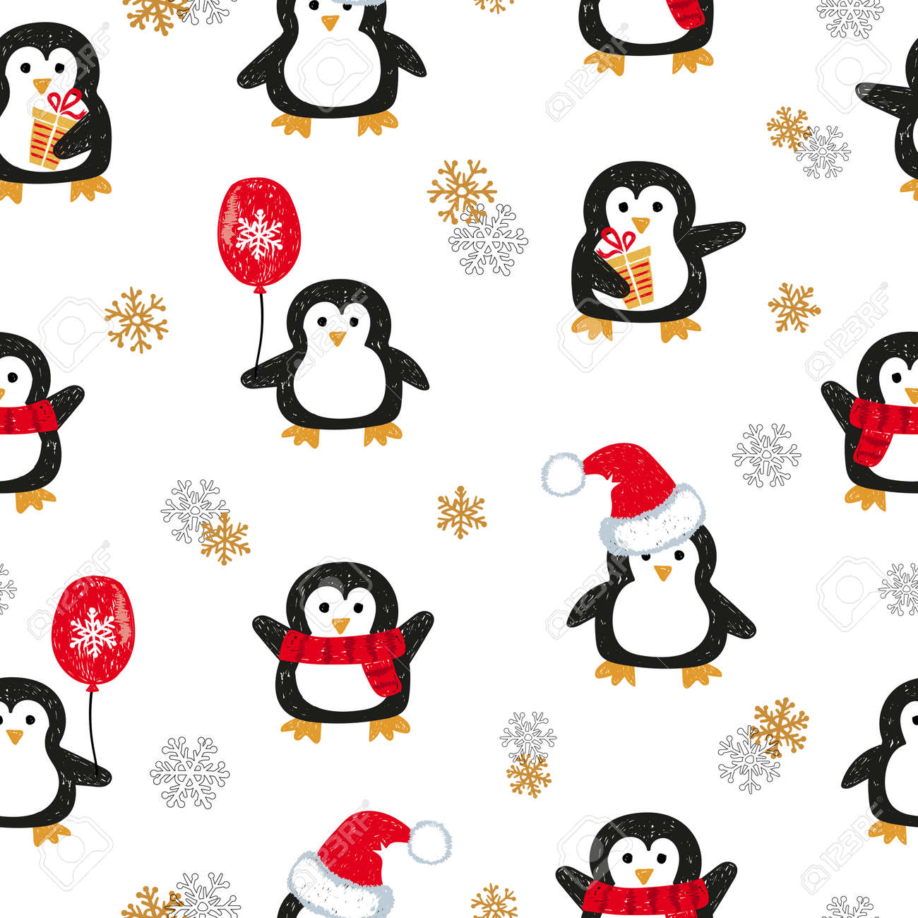 cute christmas penguins seamless pattern vector holiday background