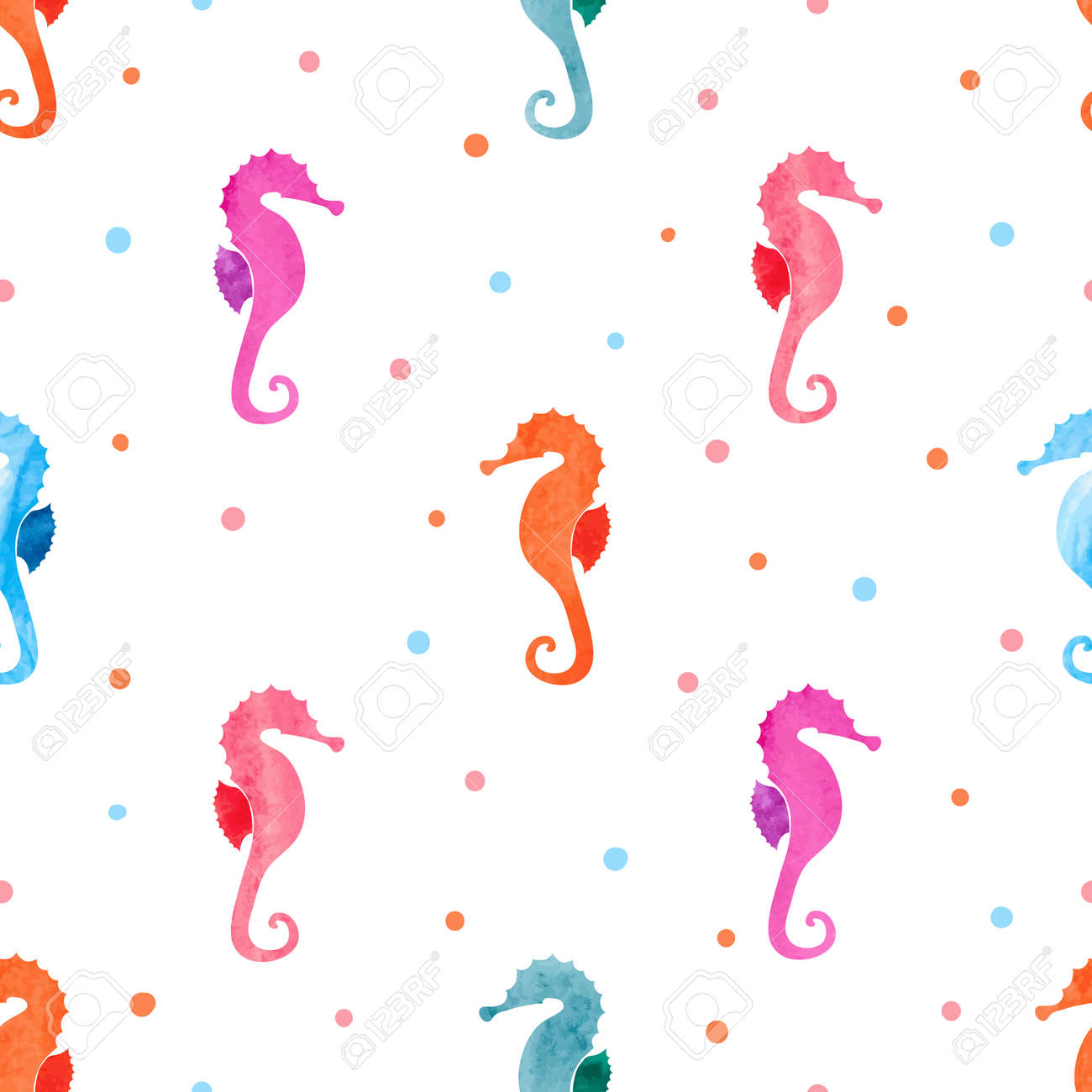 seamless pattern with watercolor sea horses vector colorful sea horse pattern
