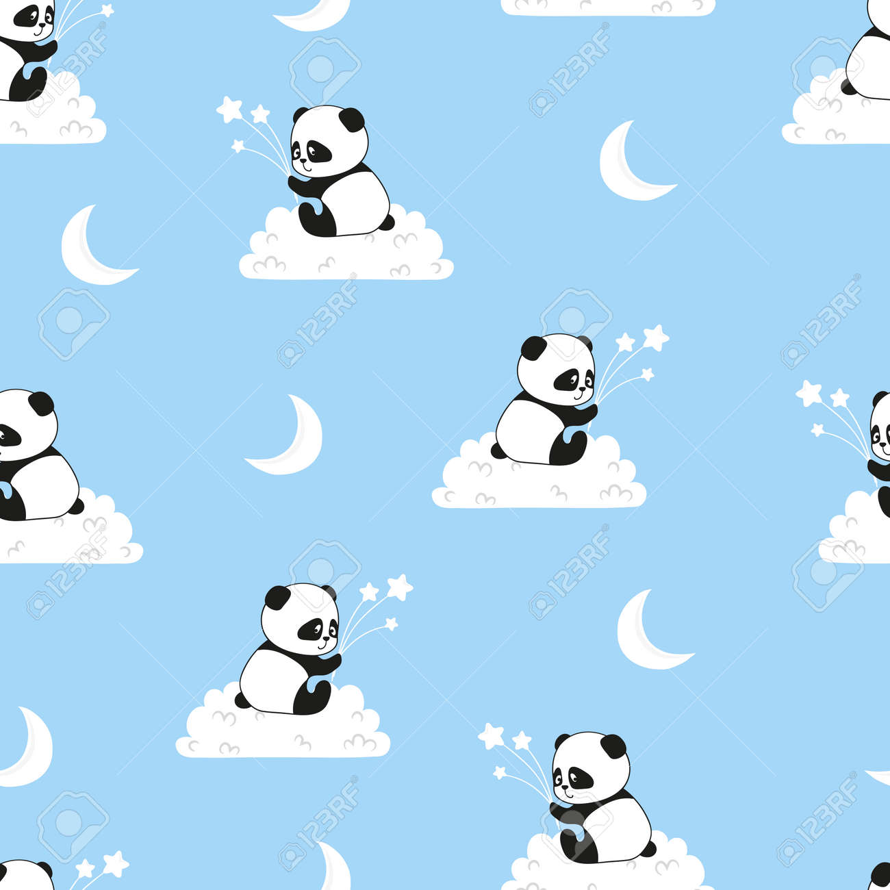 Seamless pattern with cute panda bears on the clouds. Vector background for kids. - 98215441 Seamless pattern with cute panda bears on the clouds. Vector background for kids. - 98215441