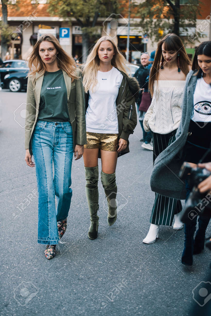 Milan, Italy - September 22, 2018: Fashionable Girls On The Street During  Milan Fashion Week. Stock Photo, Picture And Royalty Free Image. Image  96810670.