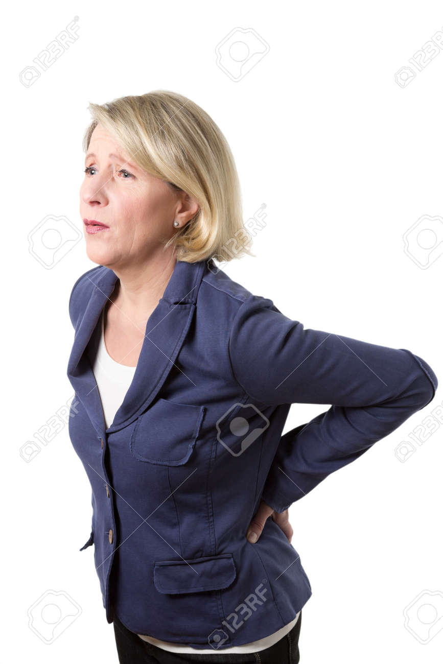 Middle aged woman with violent pain because of a lumbago, isolated on white - 25747119 Middle aged woman with violent pain because of a lumbago, isolated on white - 25747119