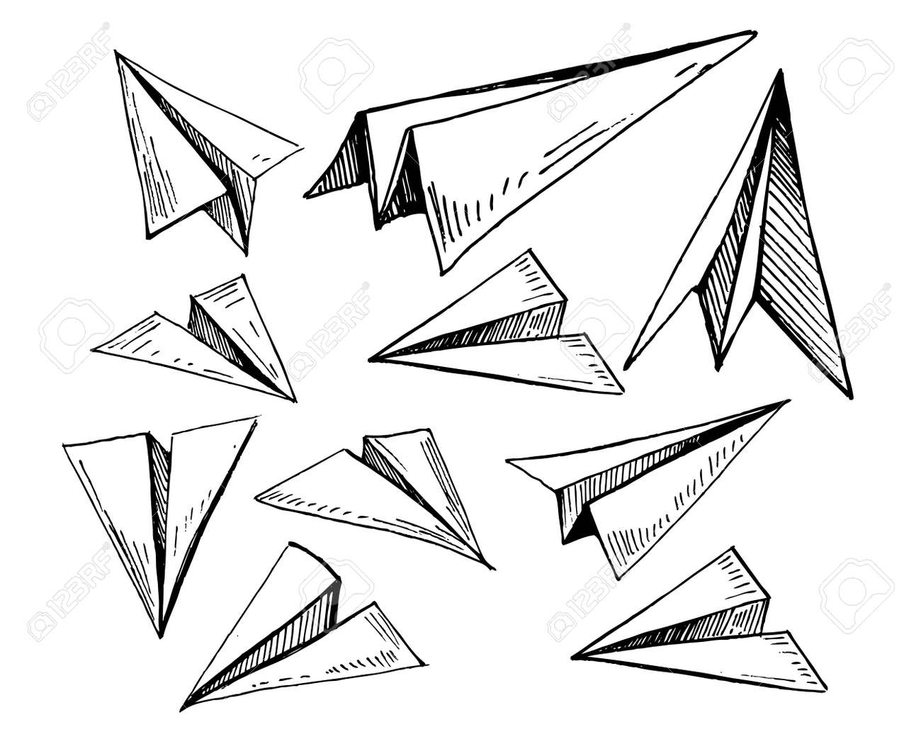 紙飛行機のセットです 手描きの背景イラストのイラスト素材 ベクタ Image