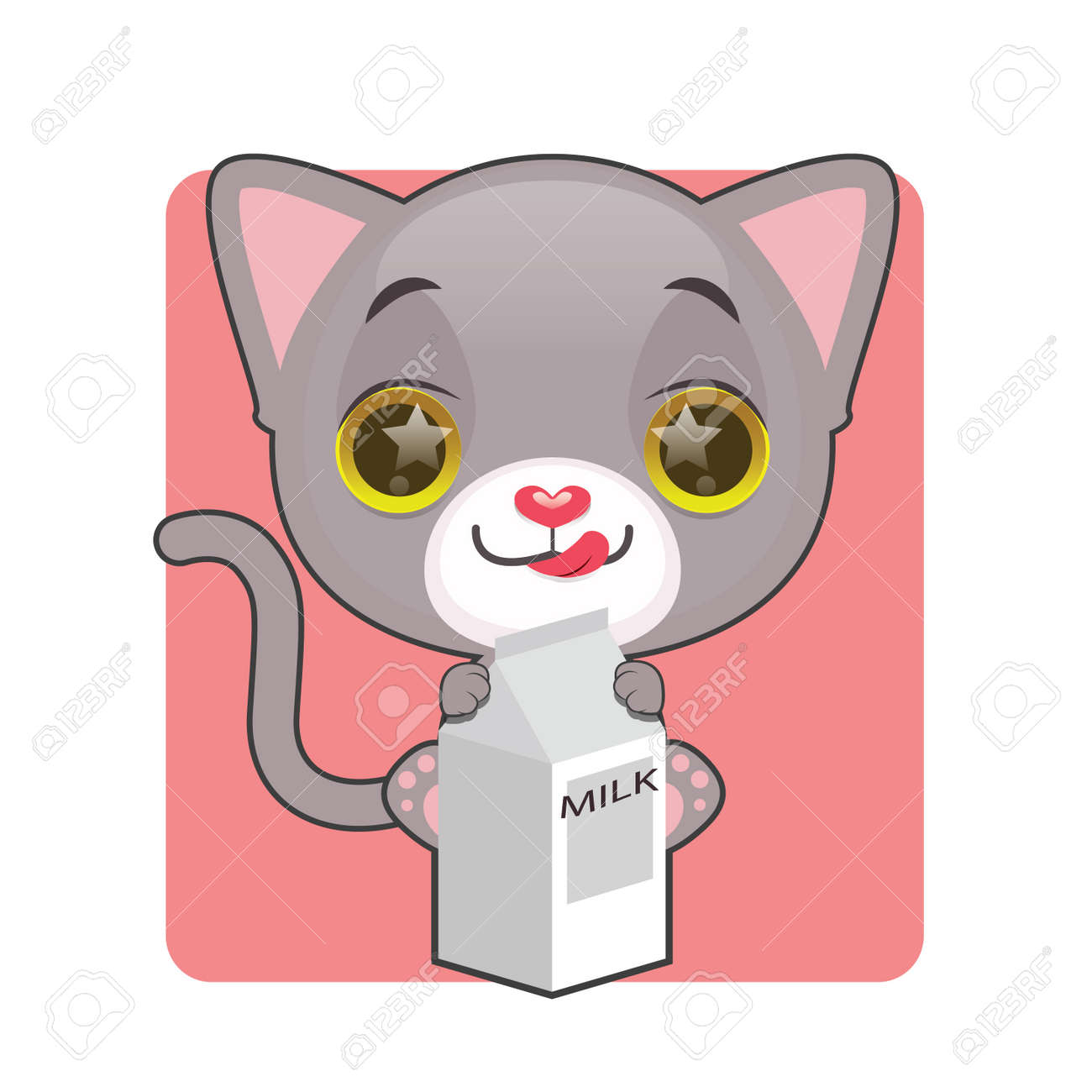 牛乳を飲むこと熱望しているかわいいグレーの子猫のイラスト素材 ベクタ Image 牛乳を飲むこと熱望しているかわいいグレーの子猫のイラスト素材 ベクタ Image