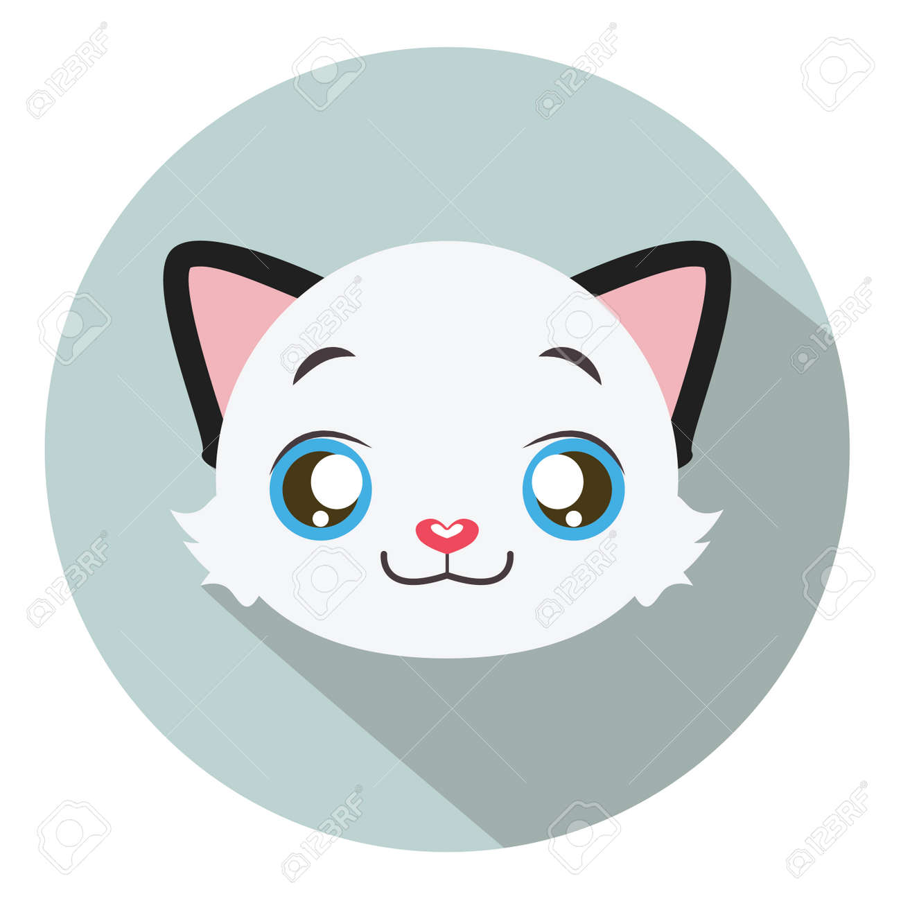 長い影とハローキティ ヘッド アイコン 12 のイラスト素材 ベクタ Image