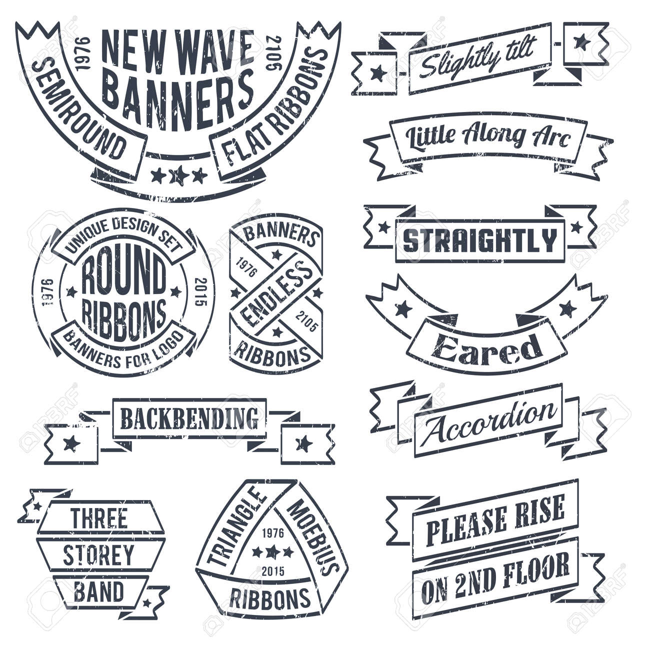 A set of shabby, grungy banners and ribbons in a retro style. Scratches on a separate layer - can be easily removed. - 55608373 A set of shabby, grungy banners and ribbons in a retro style. Scratches on a separate layer - can be easily removed. - 55608373