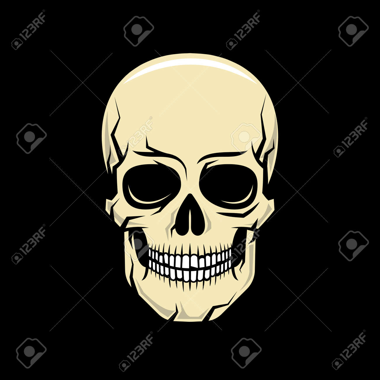 黒い背景にカラフルな漫画リアルなスカル ベクトルの図 のイラスト素材 ベクタ Image