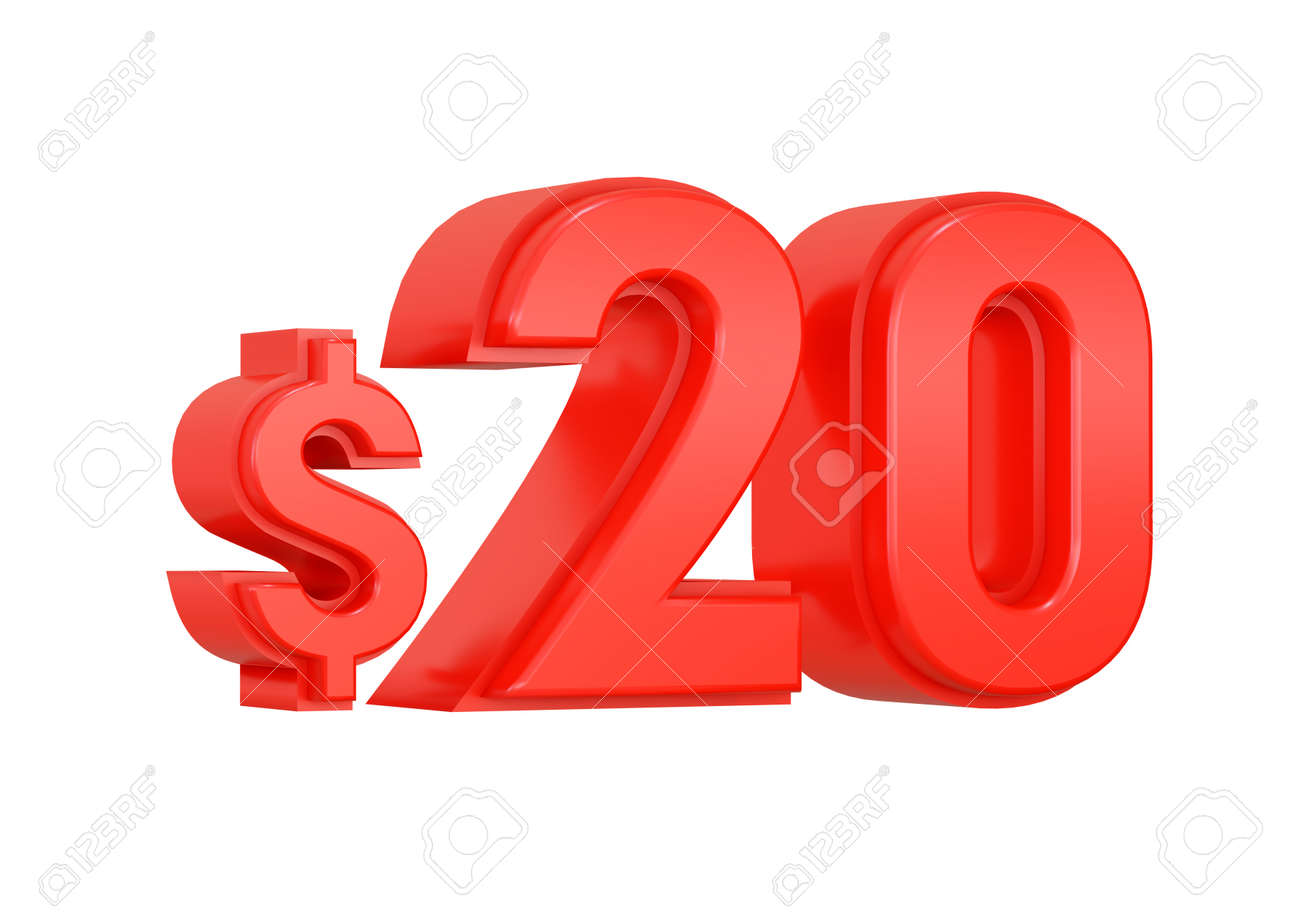 레드 20 20 달러 가격 기호 흰색 배경에 고립. 3d 렌더링 로열티 무료 사진, 그림, 이미지 그리고 스톡포토그래피. Image  184895105