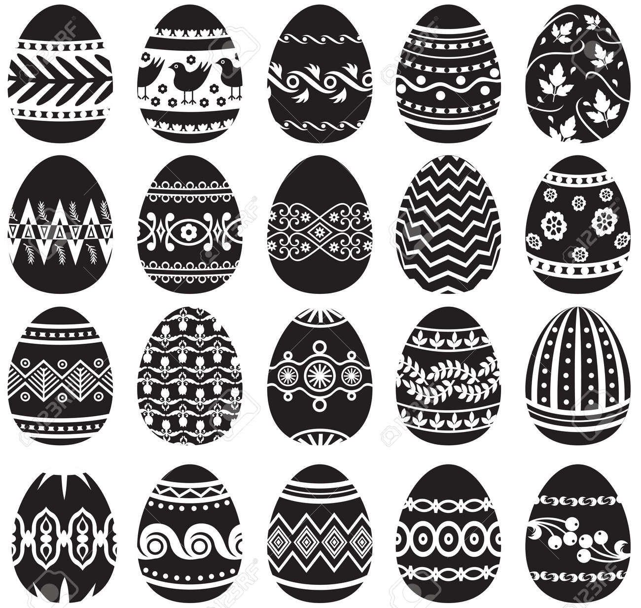 黒と白の塗装イースターエッグを設定します のイラスト素材 ベクタ Image 18224667