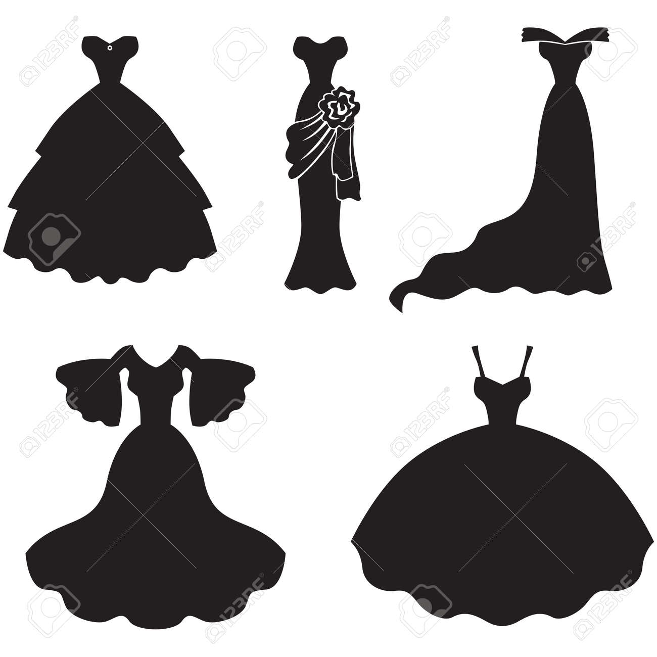set of silhouette images of wedding dress royalty free cliparts