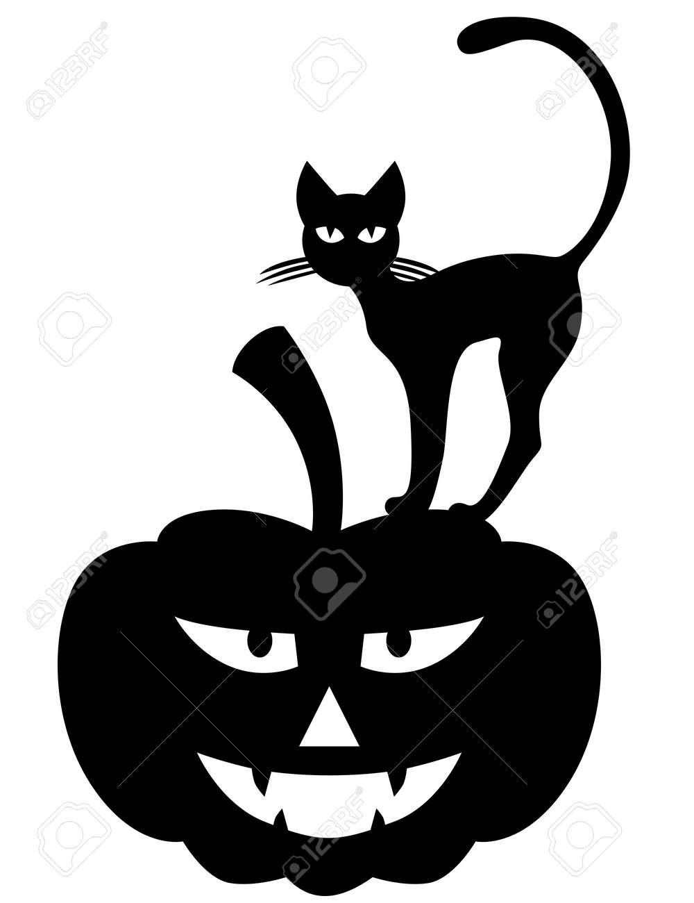 カボチャのハロウィーン黒シルエット猫のベクター イラストのイラスト素材 ベクタ Image