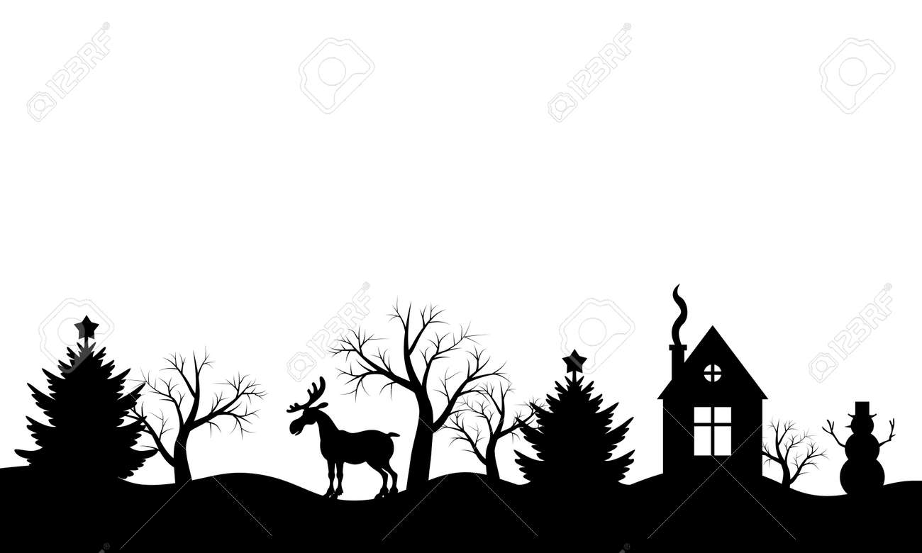 illustrations of christmas silhouette winter landscape royalty free christmas silhouette