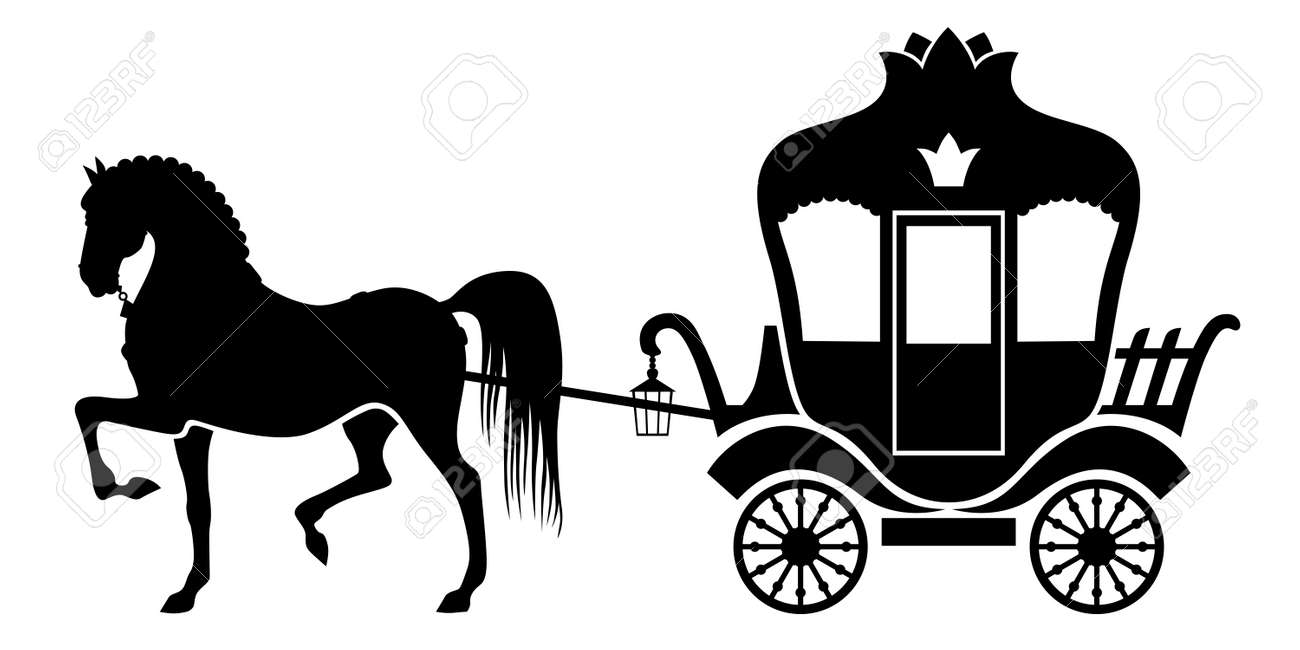 ベクトル イラスト シルエット馬の馬車のイラスト素材・ベクター