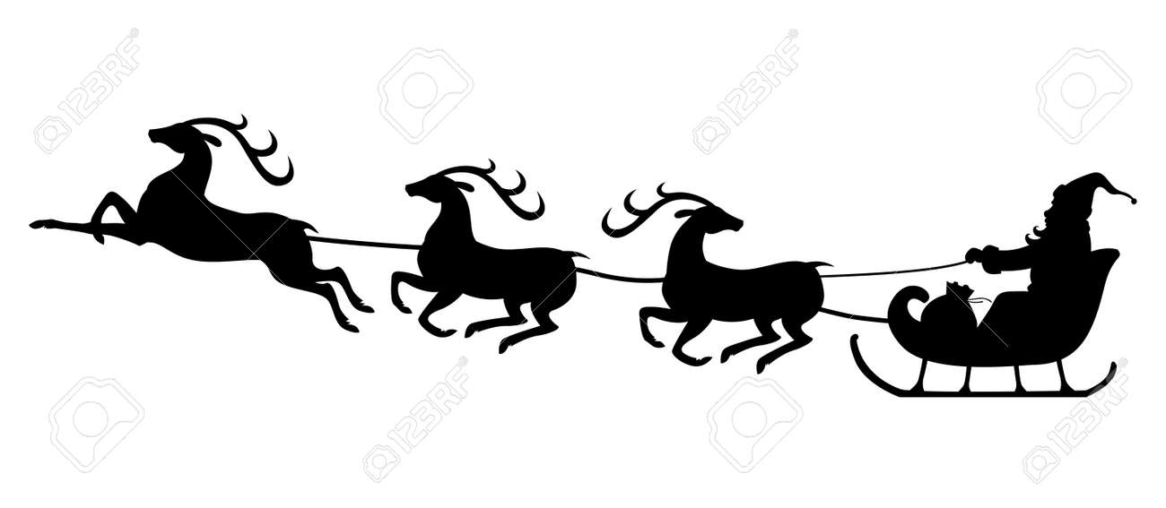 vector illustrations of christmas silhouette of santa claus riding