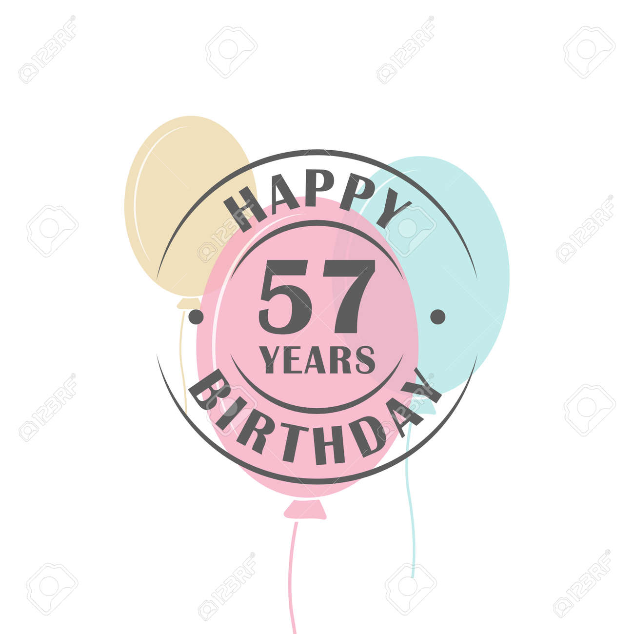 Joyeux Anniversaire Logo 57 Ans Ronde Avec Des Ballons De Fete Modele De Carte De Voeux Clip Art Libres De Droits Vecteurs Et Illustration Image