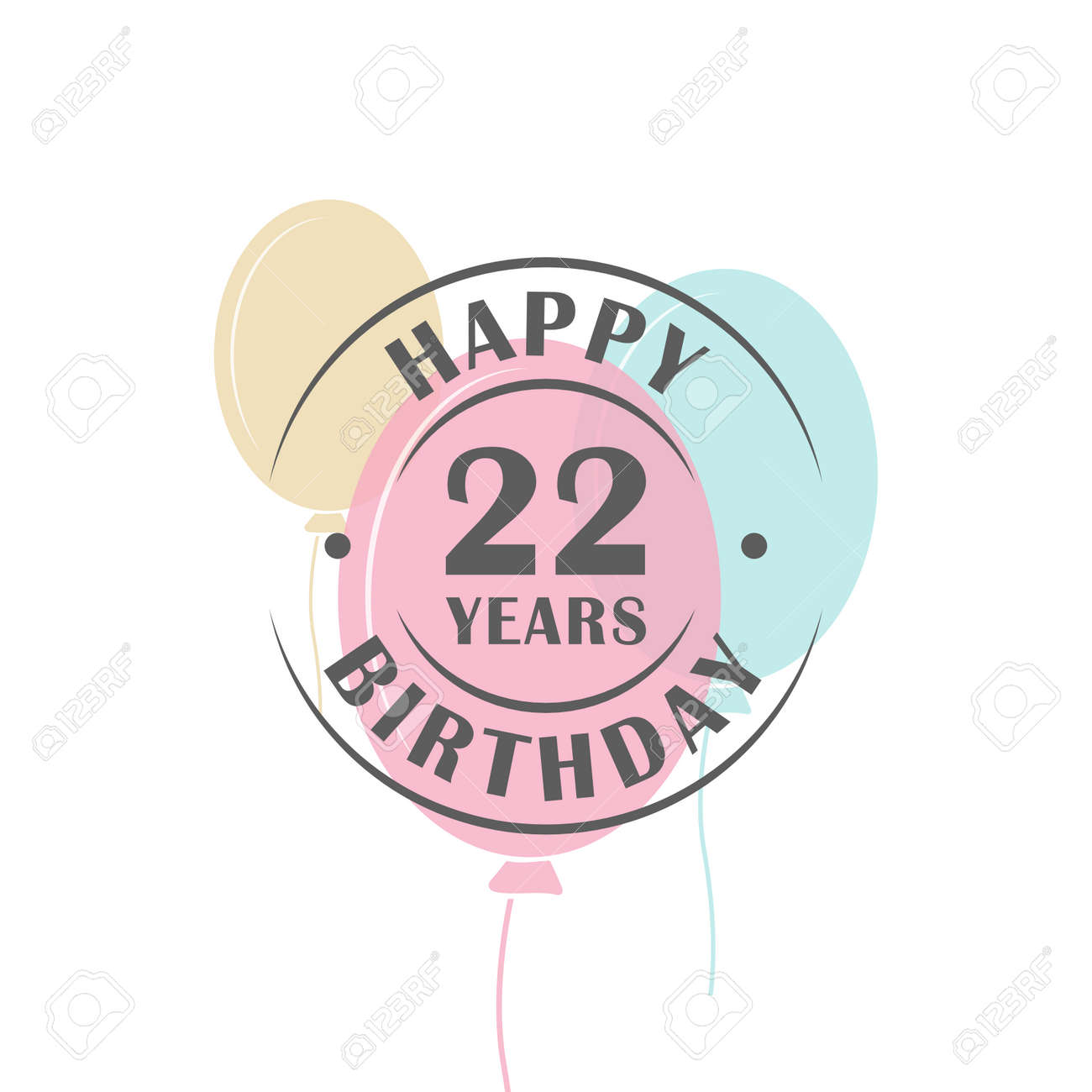 happy birthday 22 years round logo with festive balloons greeting