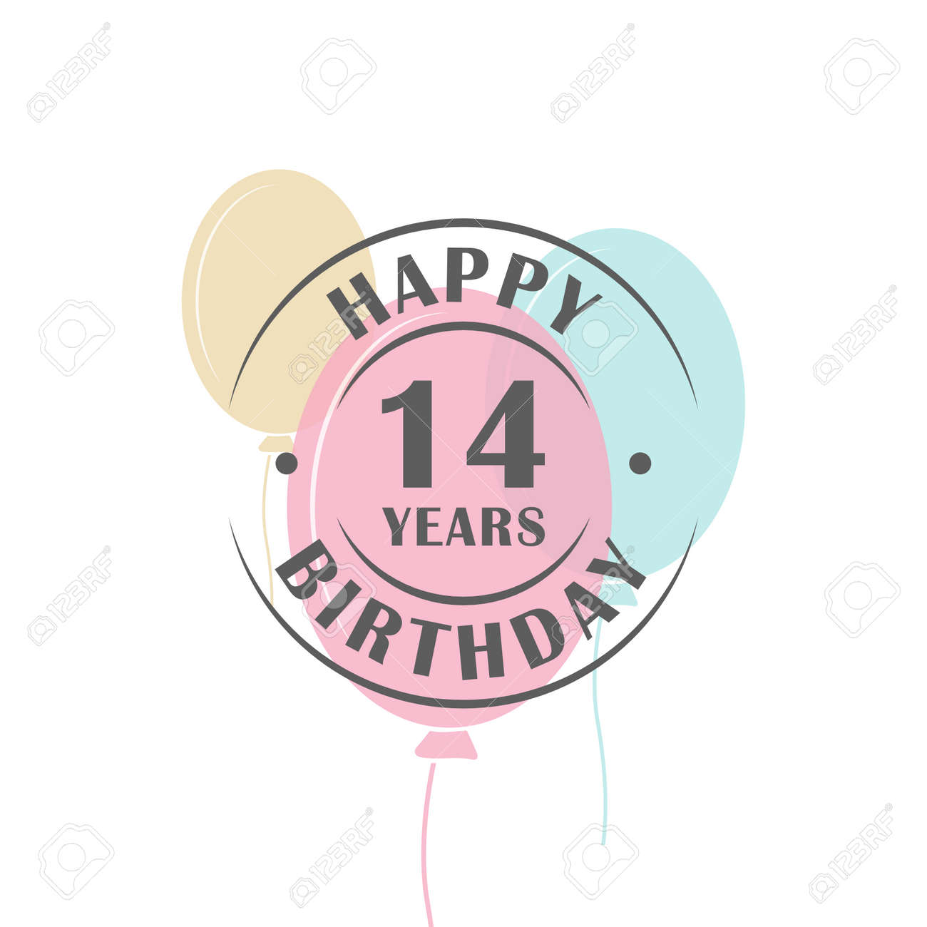 Bon Anniversaire Logo De 14 Ans Avec Des Ballons De Fete Modele De Carte De Voeux Clip Art Libres De Droits Vecteurs Et Illustration Image