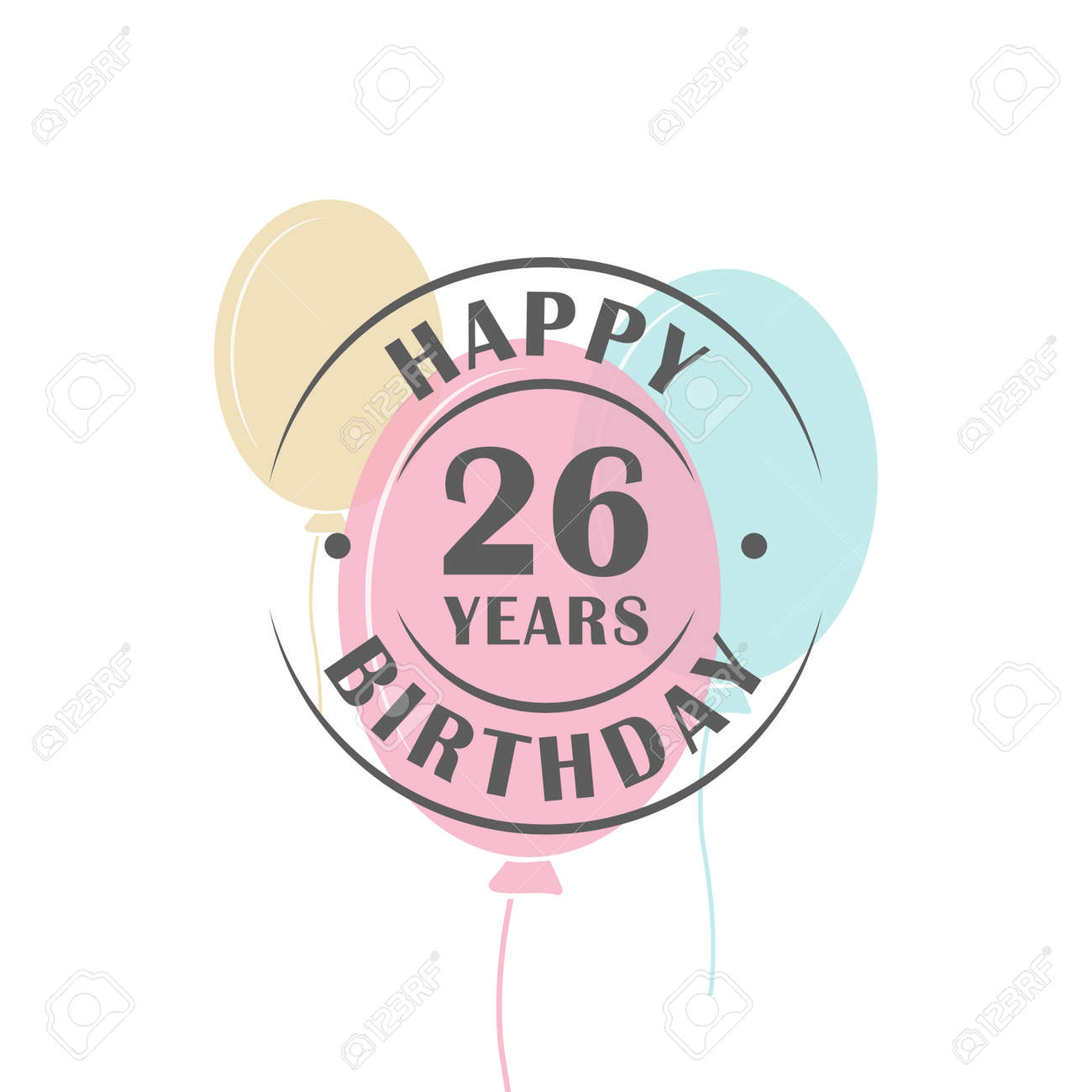 happy birthday 26 years round logo with festive balloons greeting