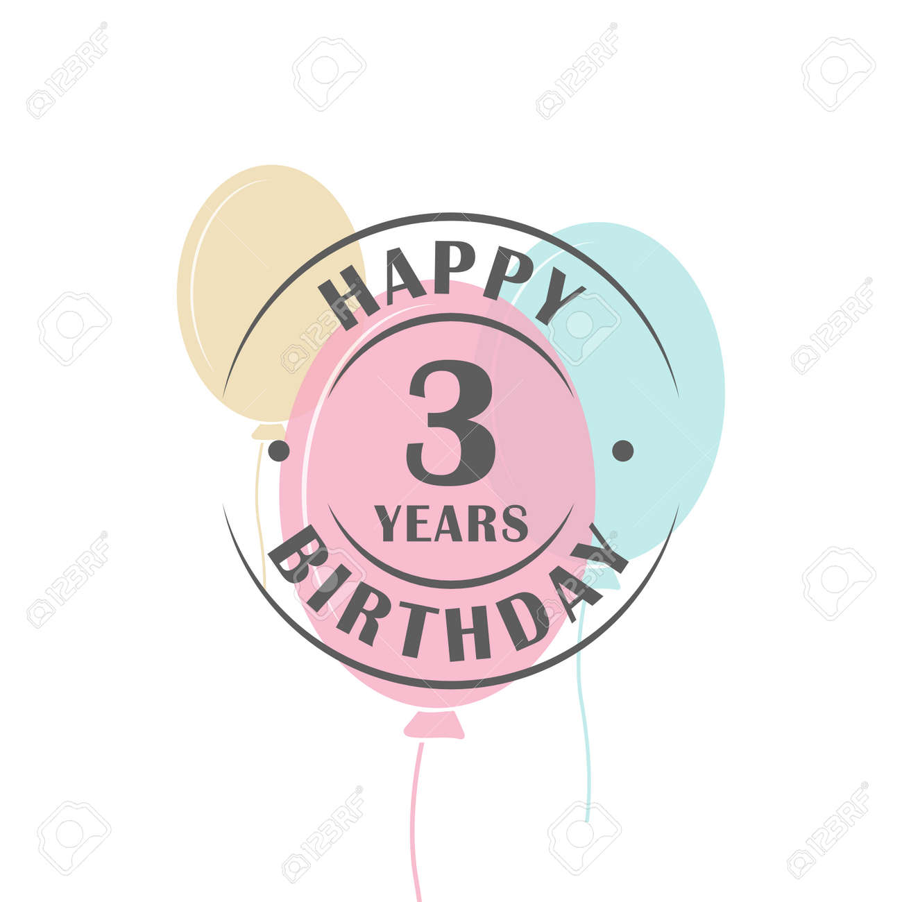 幸せな誕生日 3 年ラウンドお祝いバルーン グリーティング カード テンプレートとロゴのイラスト素材 ベクタ Image