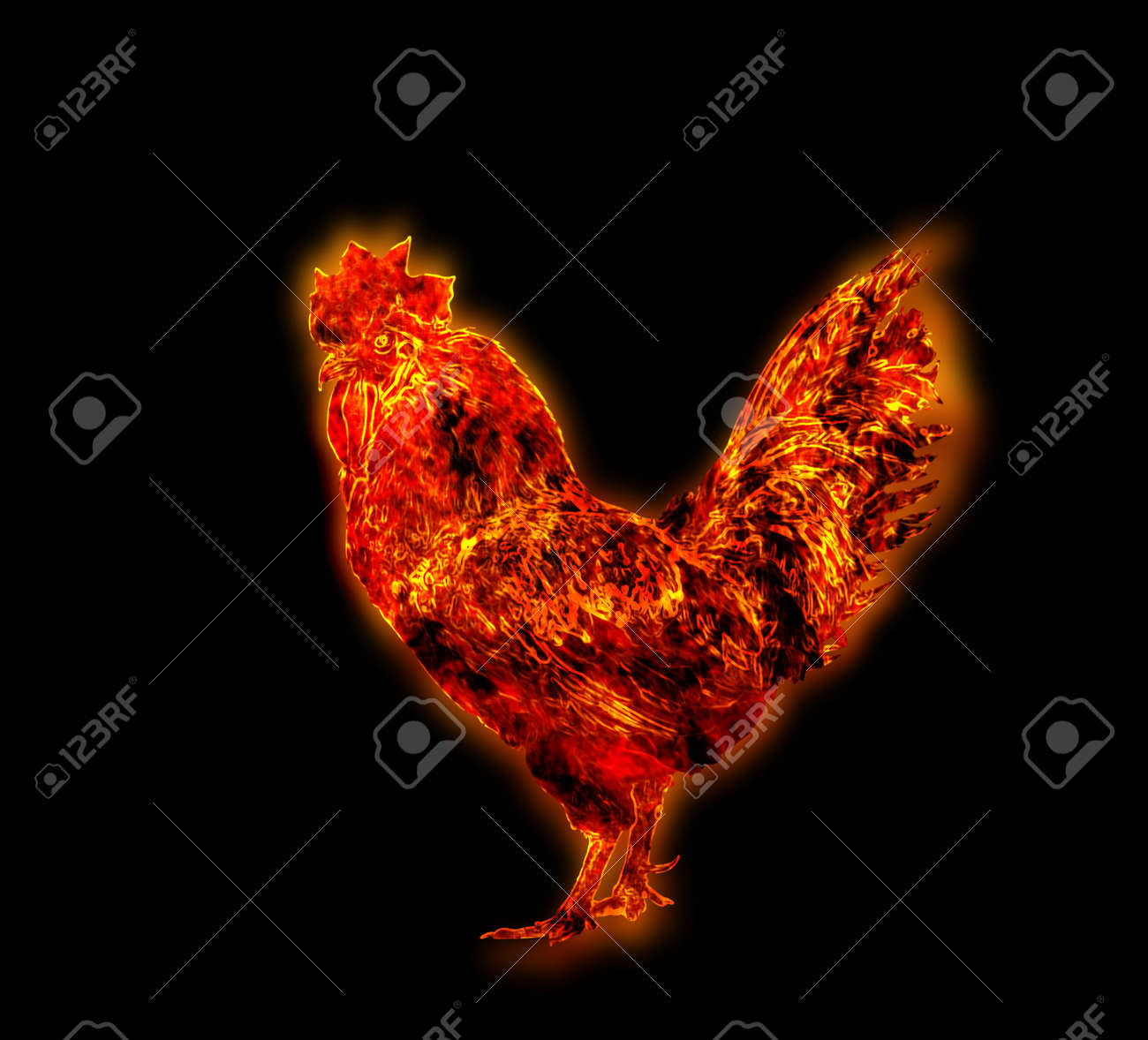 Coq De Feu Coloré Symbole Du Nouvel An Chinois Oiseau De Feu Coq Rouge Happy New Year 2017 Carte