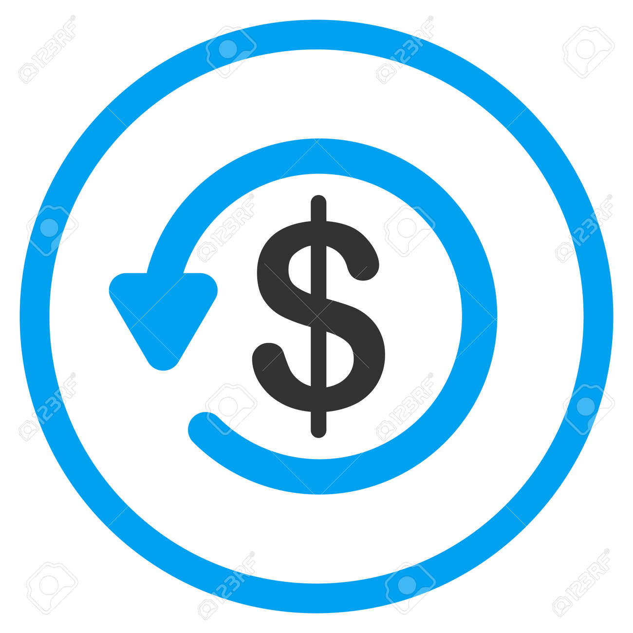 チャージ バック グリフ アイコン スタイルはバイカラー フラット丸記号 青および灰色色 丸みを帯びた角 ホワイト バック グラウンド の写真素材 画像素材 Image
