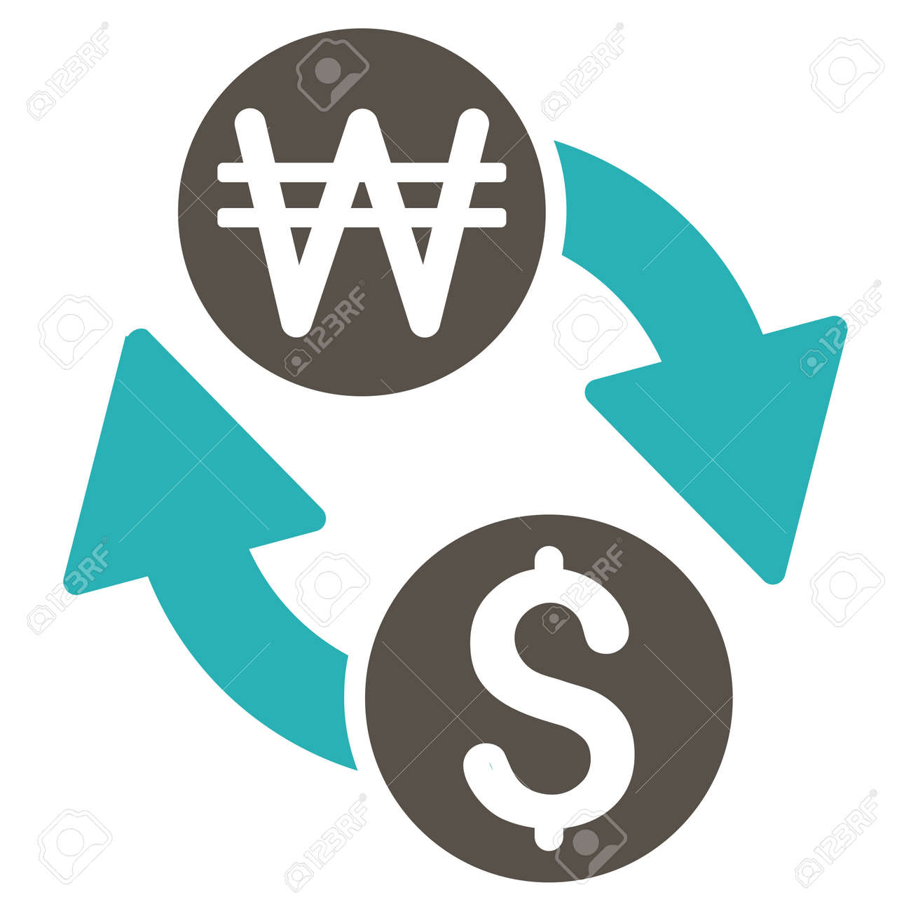 ドル韓国ウォン両替のアイコン グリフ スタイルは 丸みを帯びた角を持つバイカラー フラット象徴的なシンボル 灰色と水色の色 白の背景です の写真素材 画像素材 Image