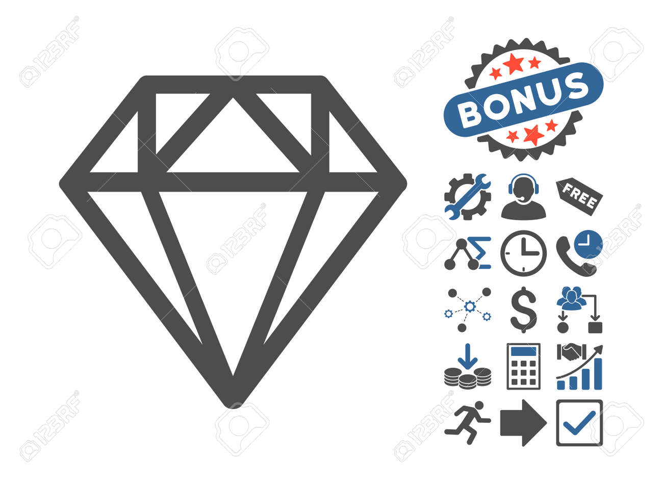 ボーナス要素を持つダイヤモンド絵文字 ベクトル図のスタイルは バイカラー フラット象徴 コバルトおよび灰色の色 ホワイト バック グラウンドです のイラスト素材 ベクタ Image