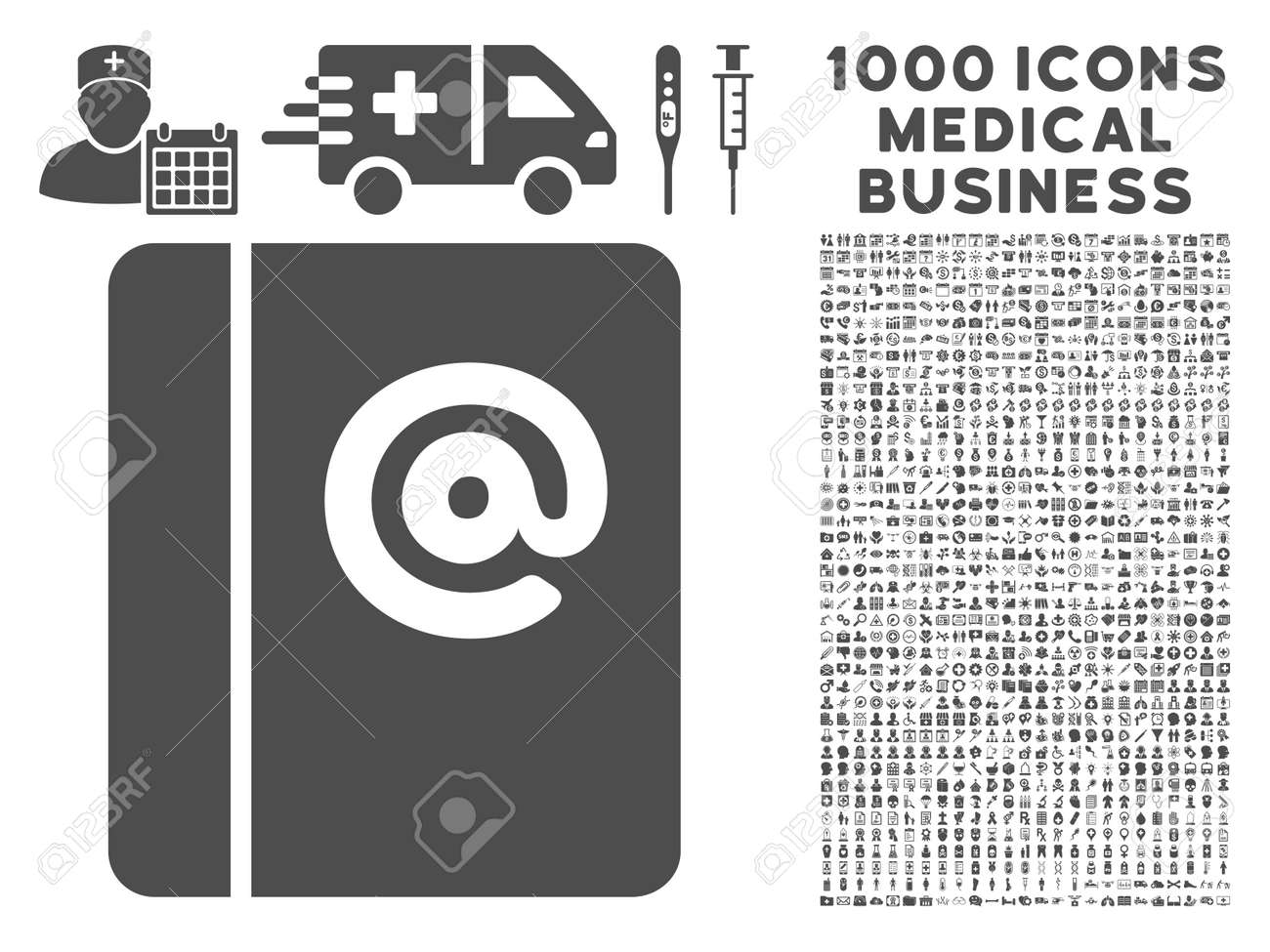 gray emails icon with 1000 medical business glyph design elements