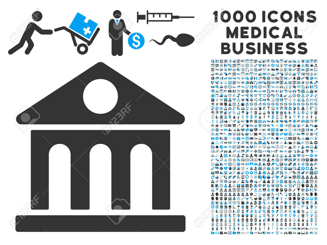 1000 医療商業グレーとブルーのベクトル ピクトグラムを博物館の建物アイコン スタイルの設定は フラット二色のシンボル 白い背景です のイラスト素材 ベクタ Image