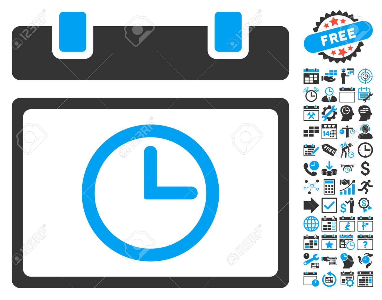 ボーナス カレンダーと時間管理クリップアートを使って日付時間アイコン ベクトル イラストのスタイルは バイカラー フラット象徴 青と灰色の色 白の背景です のイラスト素材 ベクタ Image