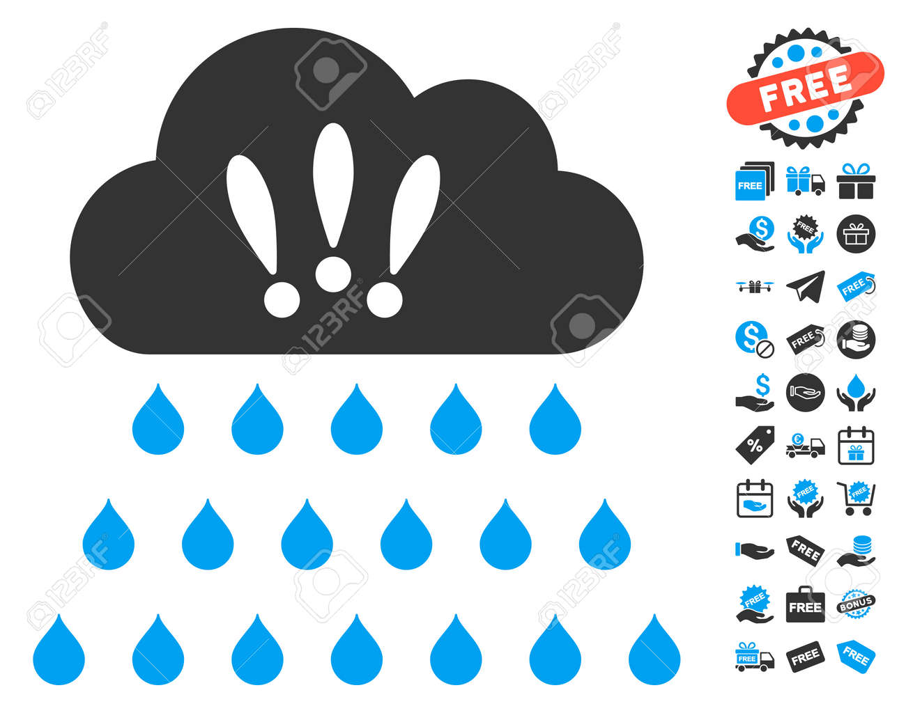 雷雨雨の雲絵文字無料ボーナス アイコンを設定しています。ベクトル