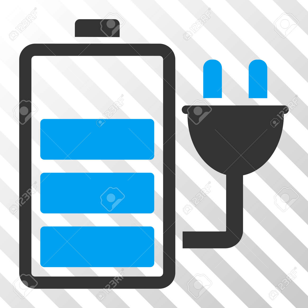 バッテリー ベクトル ピクトグラムを充電します イラストのスタイルは ハッチの透明な背景にフラット象徴的な二色ブルーとグレー シンボルです のイラスト素材 ベクタ Image 65154434