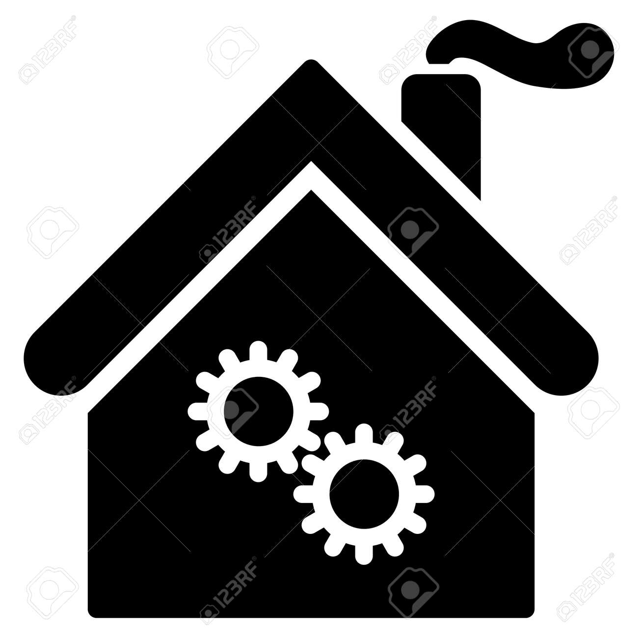 工場建物のグリフ アイコン フラット ブラックのシンボル ピクトグラムは 白い背景に分離されます Web とソフトウェアのインタ フェースの設計されています の写真素材 画像素材 Image 6523