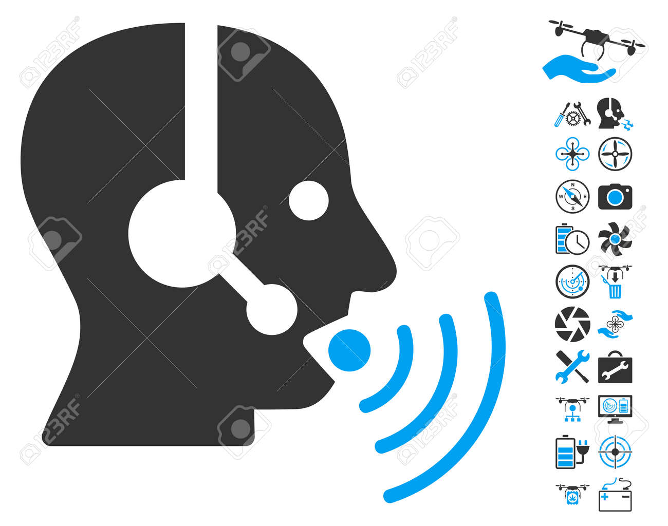 ボーナス ヘリコプター オペレーター話音波アイコン ツールの画像 ベクトル イラスト のスタイルは 白い背景の上フラット象徴的なブルーとグレーのシンボルです のイラスト素材 ベクタ Image