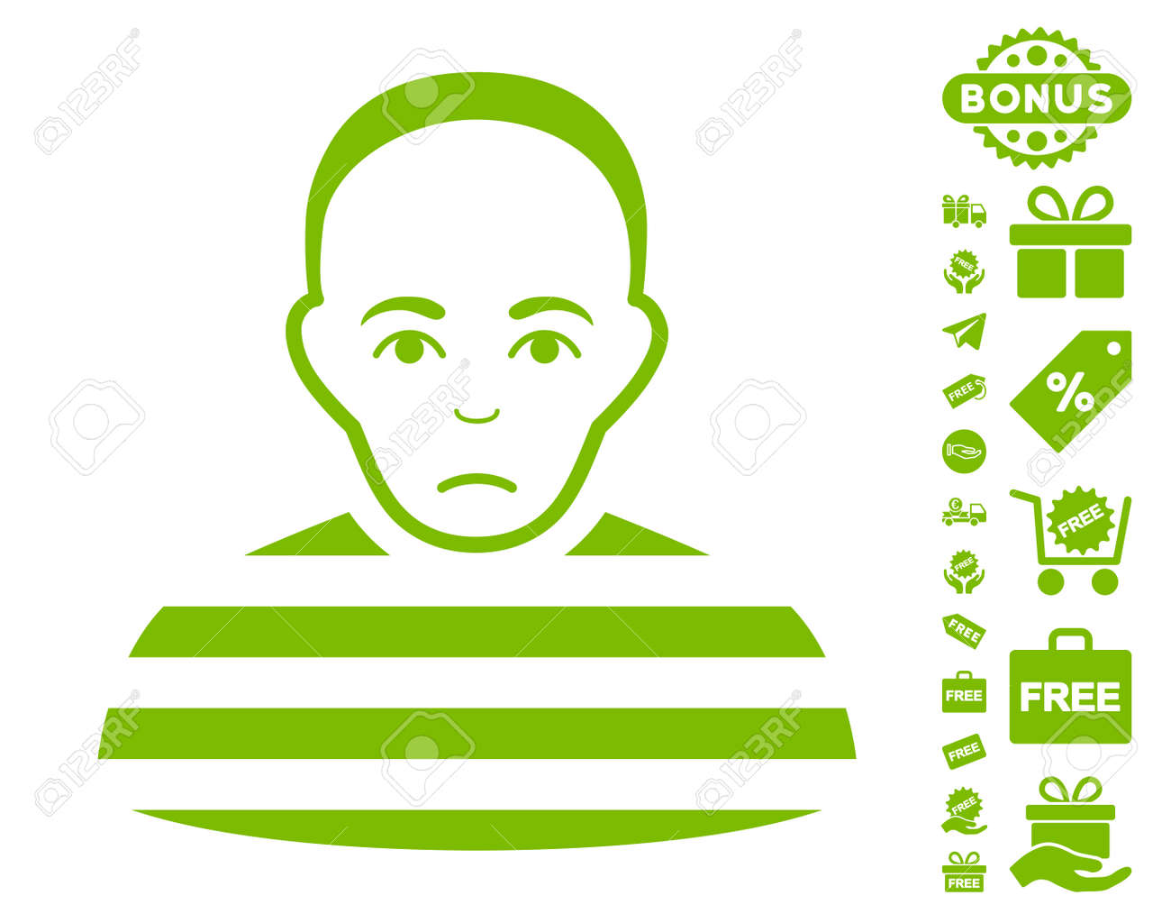 無料ボーナス画像を絵文字で囚人 ベクトル図のスタイルは フラット象徴的なシンボル エコ グリーン色 白い背景です のイラスト素材 ベクタ Image
