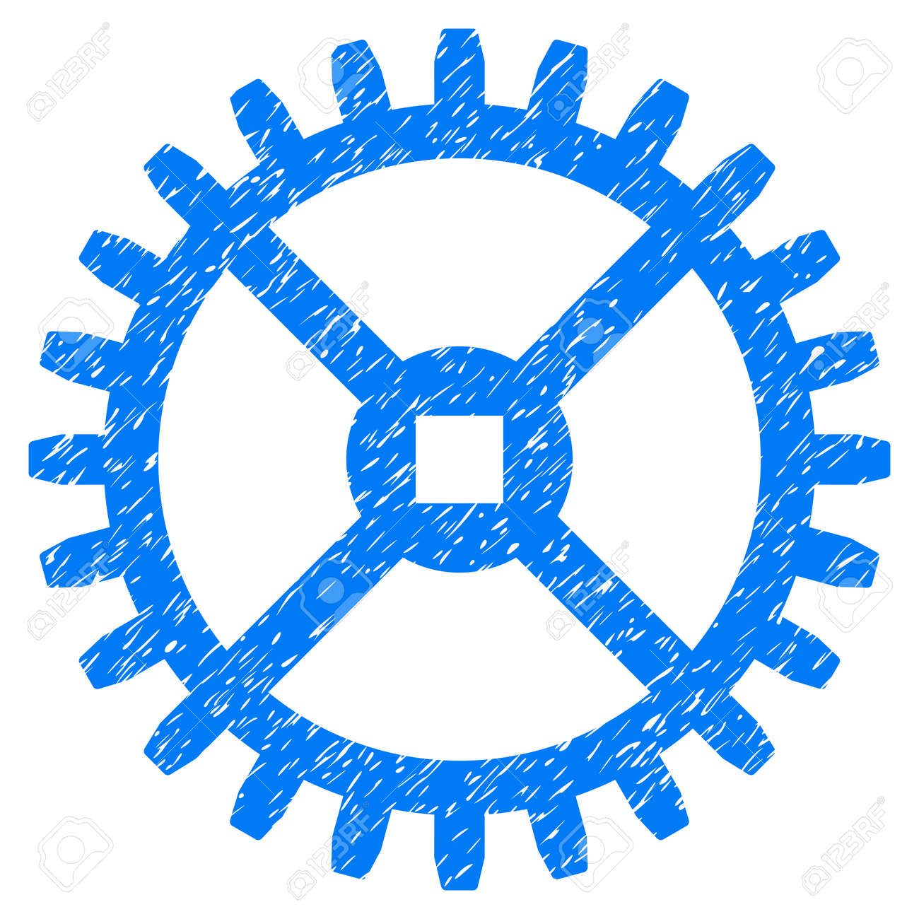 Engrenagem Relogio Granulado Texturizado Icone Para Selos De Marca D Agua De Sobreposicao Simbolo Plano Com Textura Suja Selo De Selo De Borracha De Tinta Azul Glifo Pontilhada Com Design Grunge Em Um
