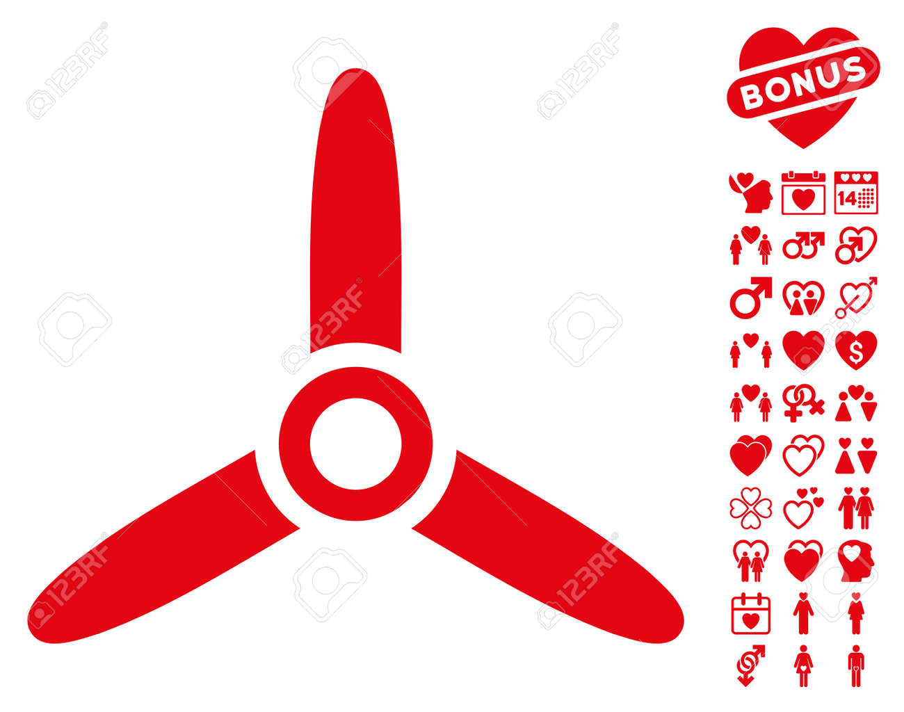 ボーナス バレンタインのクリップアートと 3 つの刃のネジ アイコン ベクトル図スタイルは 白い背景の上象徴的なフラットの赤い記号です のイラスト素材 ベクタ Image