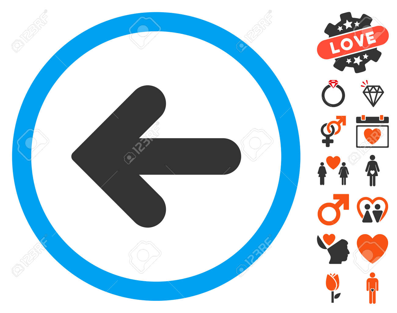 arrow left icon with bonus marriage symbols vector illustration