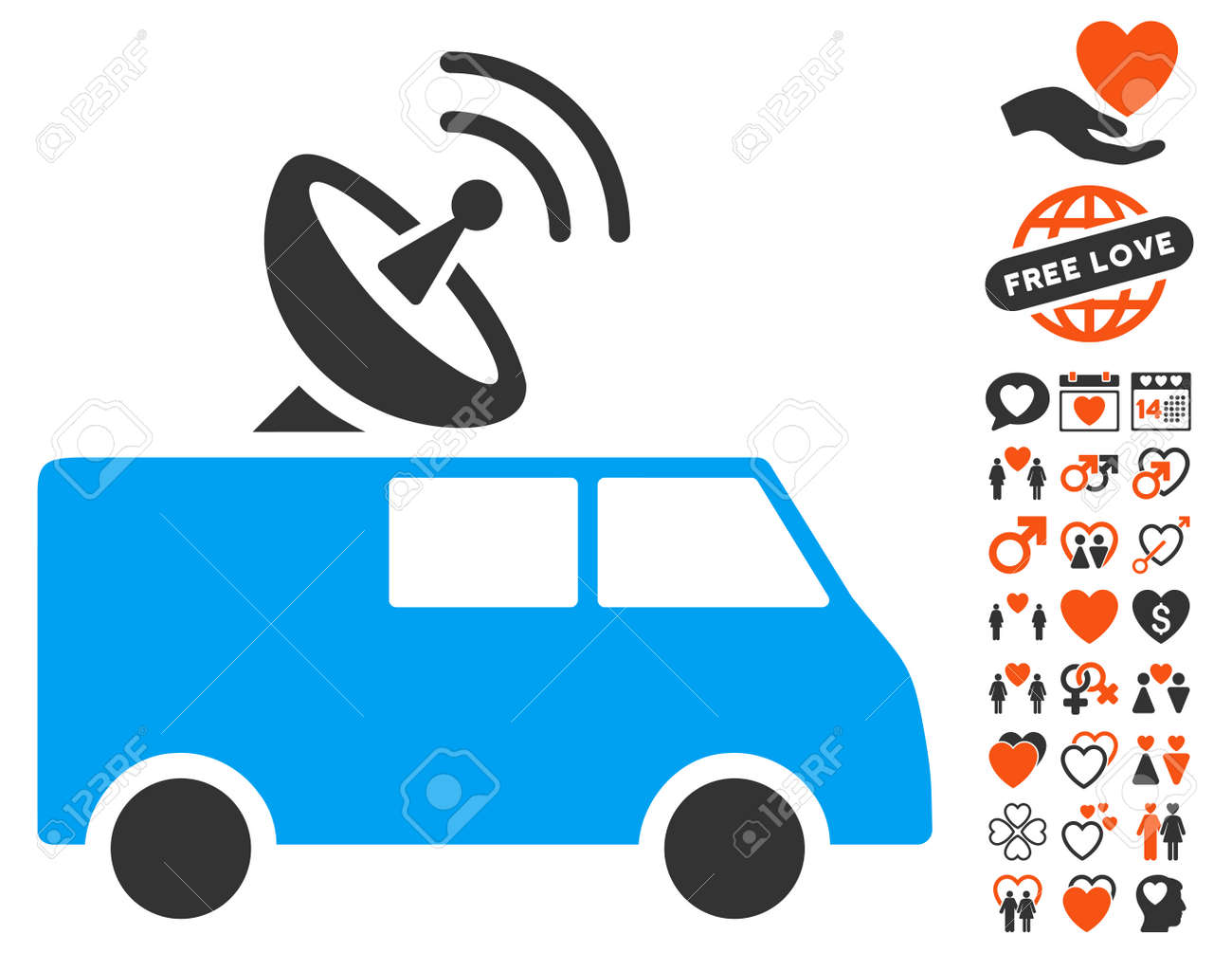 ボーナス恋愛絵文字コレクションと制御車ピクトグラフをラジオします ベクトル図のスタイルは Web デザイン アプリのユーザー インターフェイスのためのフラット象徴的な要素です のイラスト素材 ベクタ Image