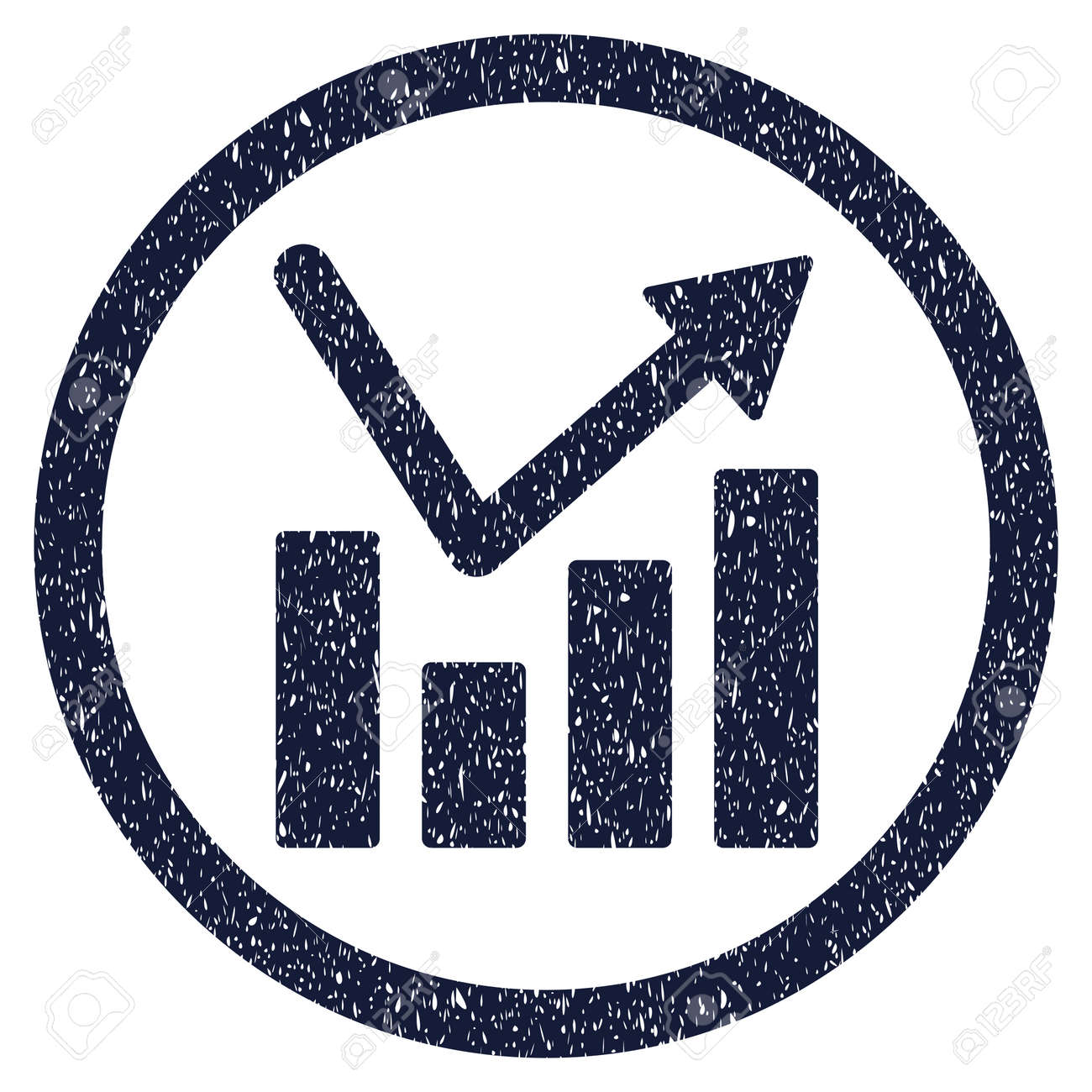 bar chart trend grainy textured icon inside circle for overlay