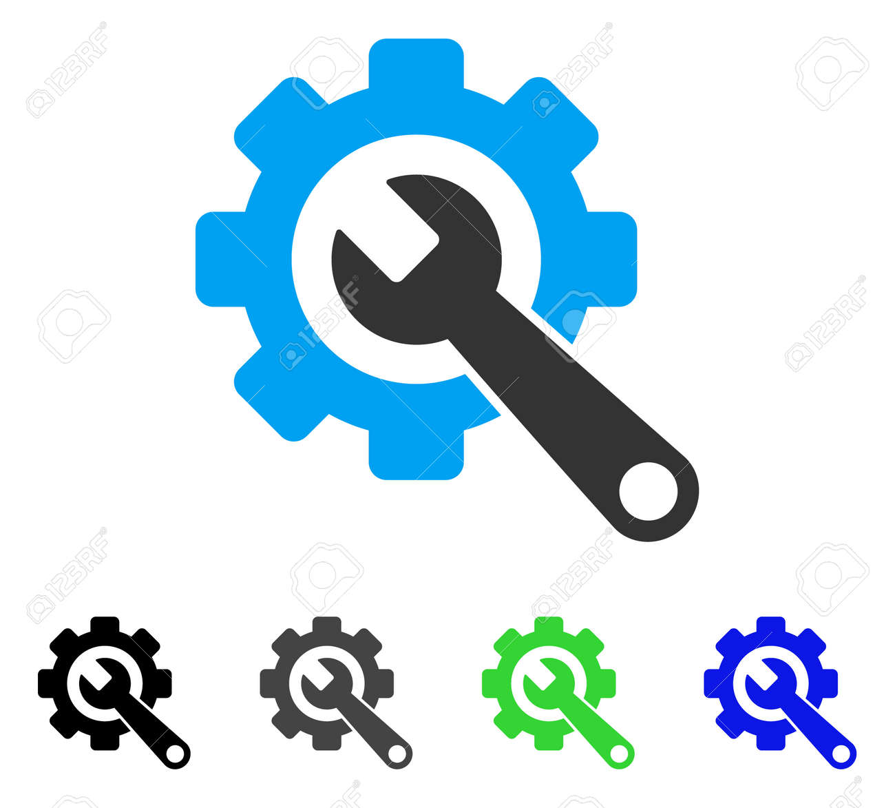 Gear Et Une Cle Plate Pictogramme De Vecteur Engrenages Colores Et Cles A Molette Gris Noir Bleu Vert Style D Icone Plate Pour La Conception Graphique Banque D Images Et Photos Libres De Droits
