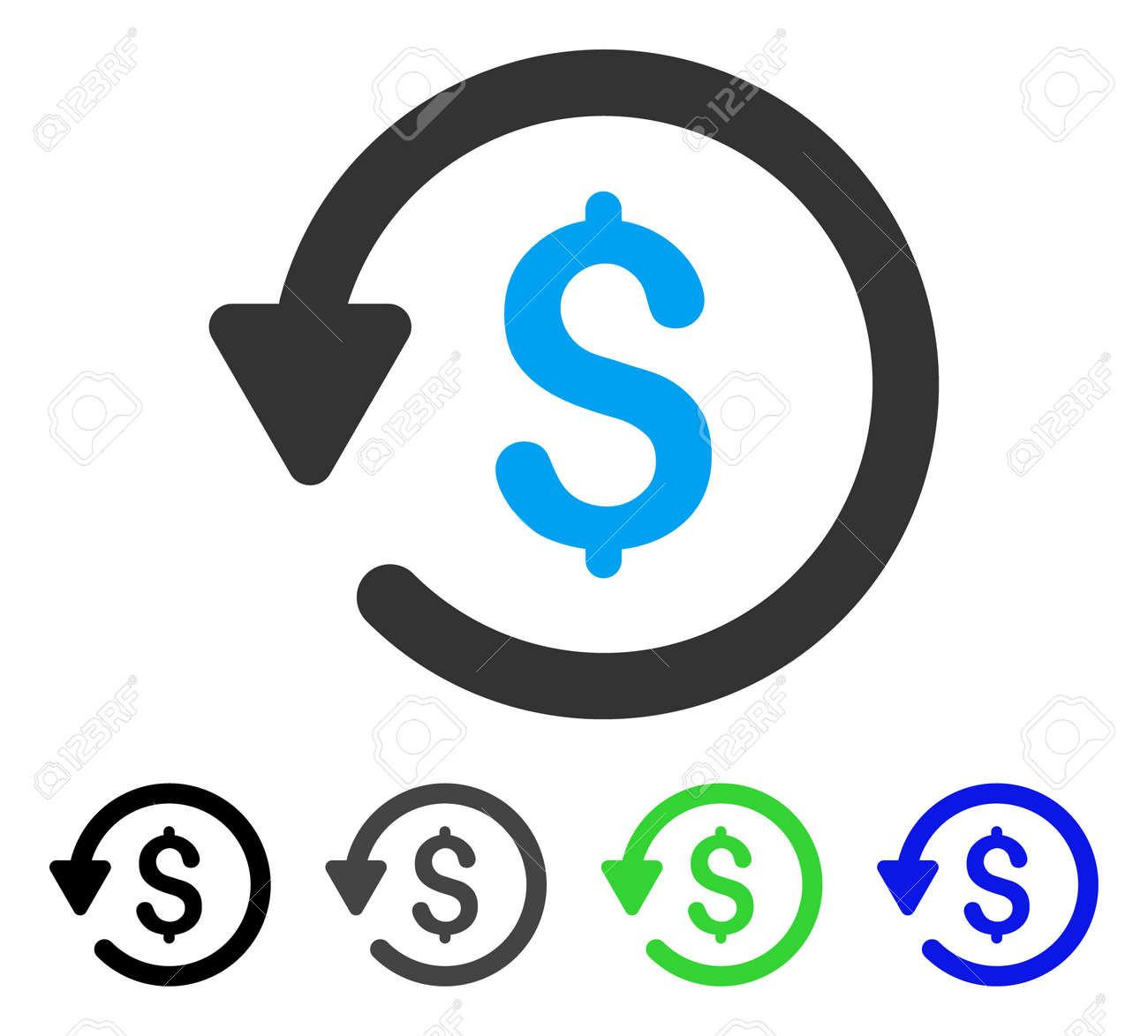 Rebate flat vector pictogram. Colored rebate gray, black, blue, green pictogram variants